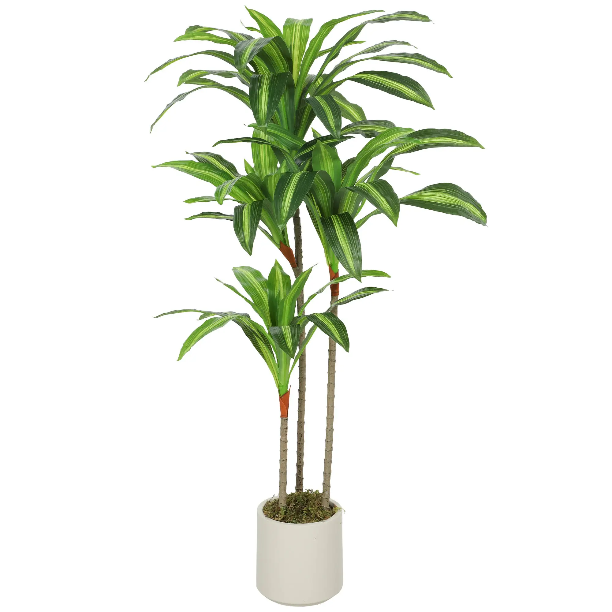 4FT Artificial Dracaena Tree, Lifelike Dracaena Fake Plant with Bendable Trunks and White Planter, Green