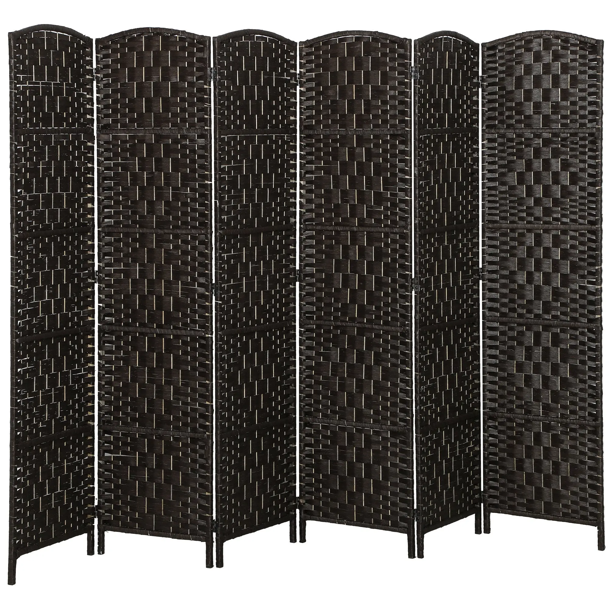 71" Tall 6-Panel Folding Room Divider, Wicker Weave Privacy Screen for Home Office, Coffee