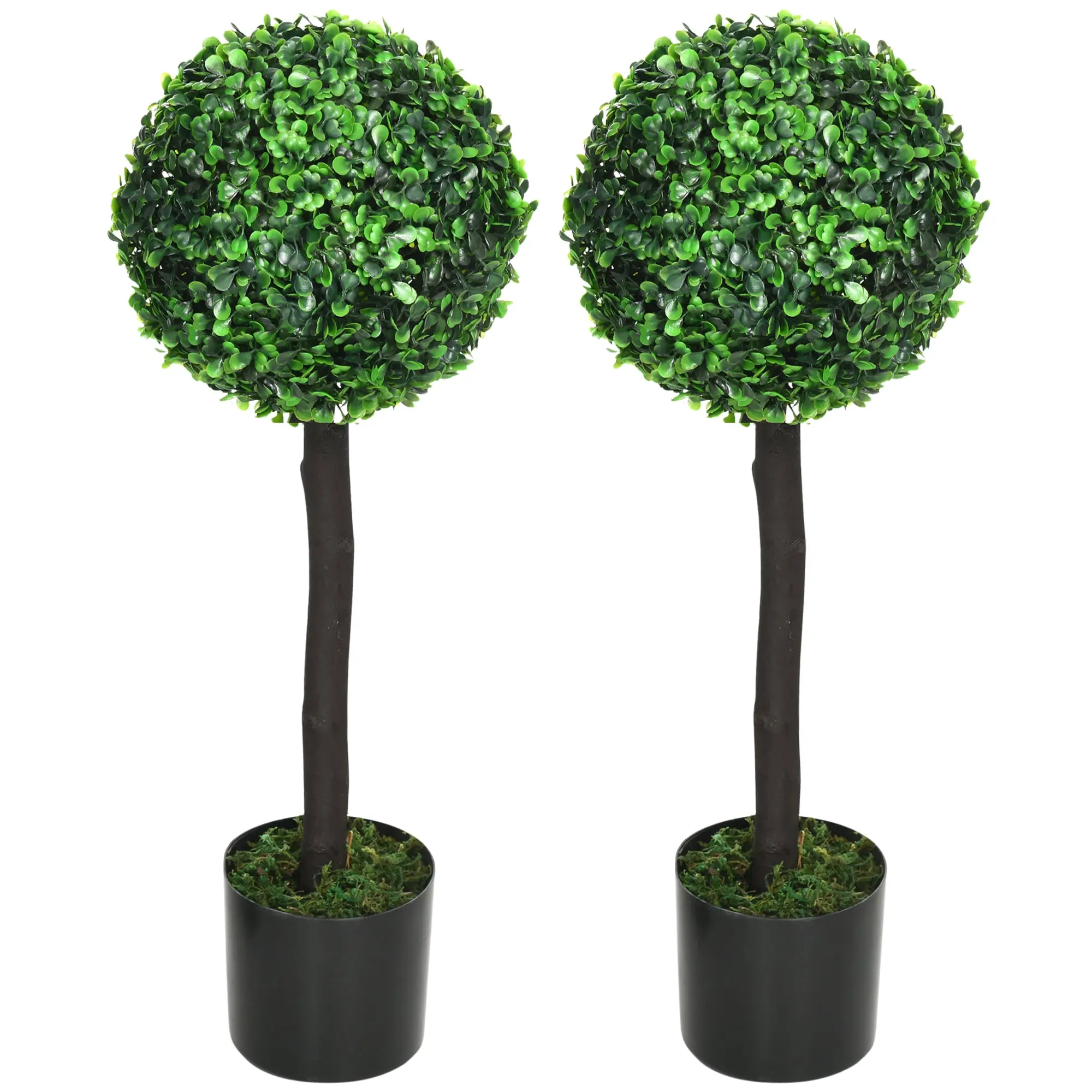 2ft Artificial Boxwood Topiary Ball Trees Set of 2, Decorative Potted Fake Plants, Green