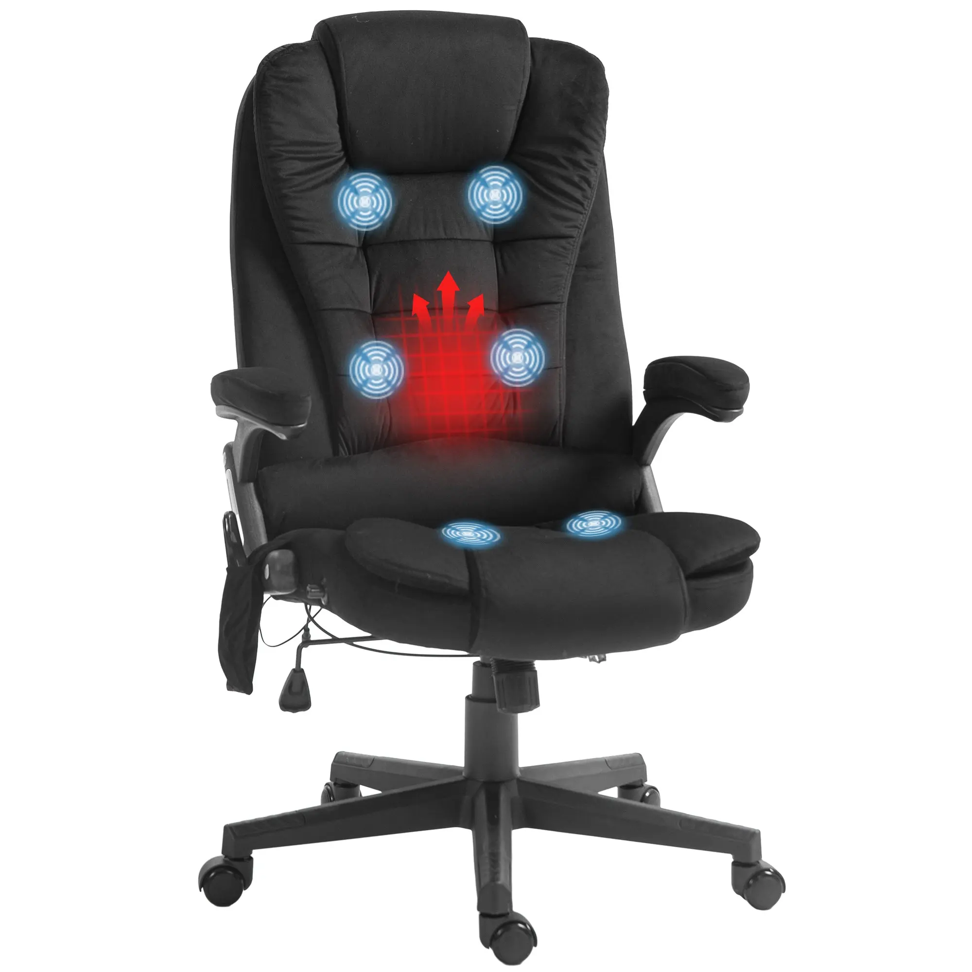 6 Points Heated Executive Office Chair, Velvet High Back Massage Office Chair, Black