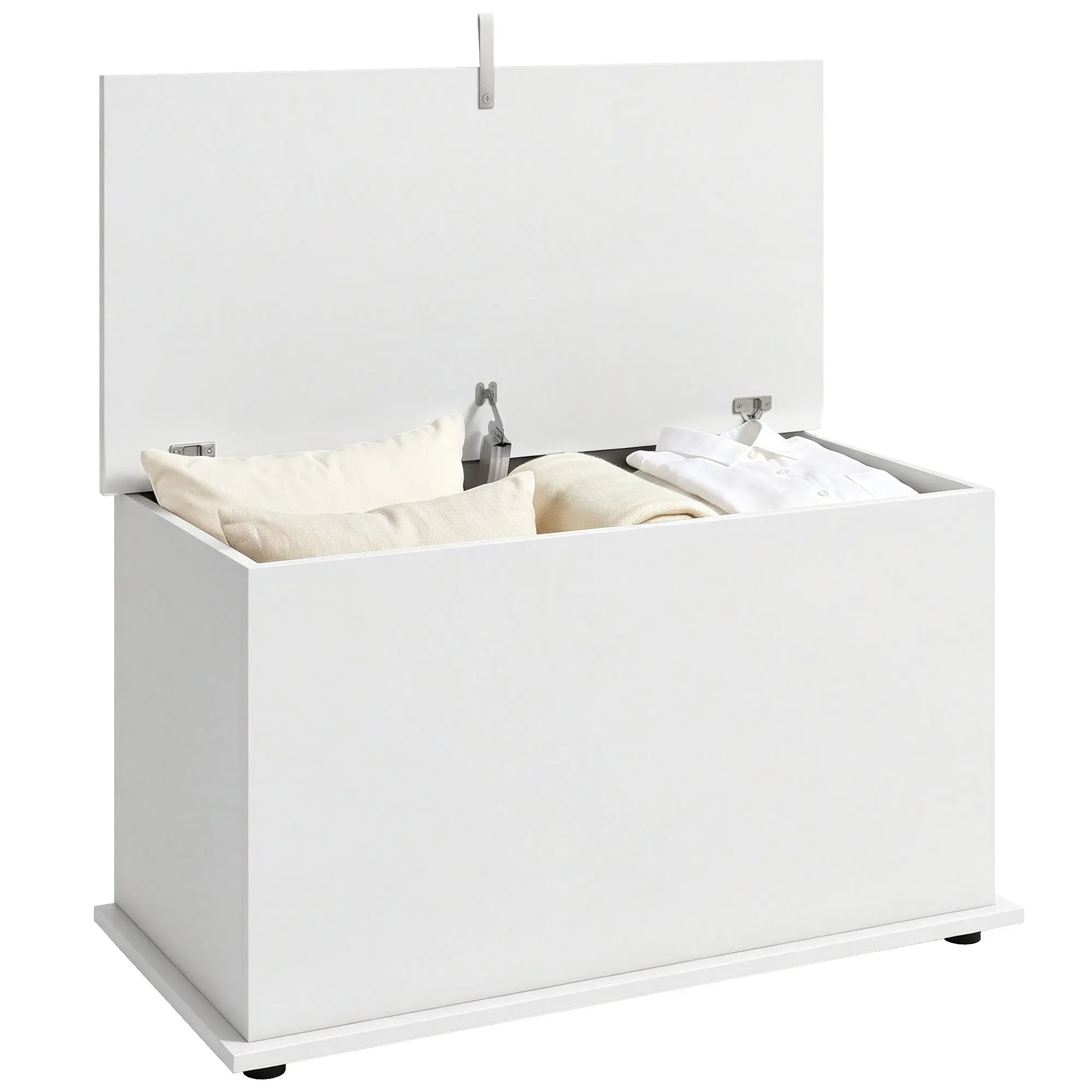 Large 102L Storage Chest with Safety Hinged Lid and Bench, 80 x 40 x 45cm, White