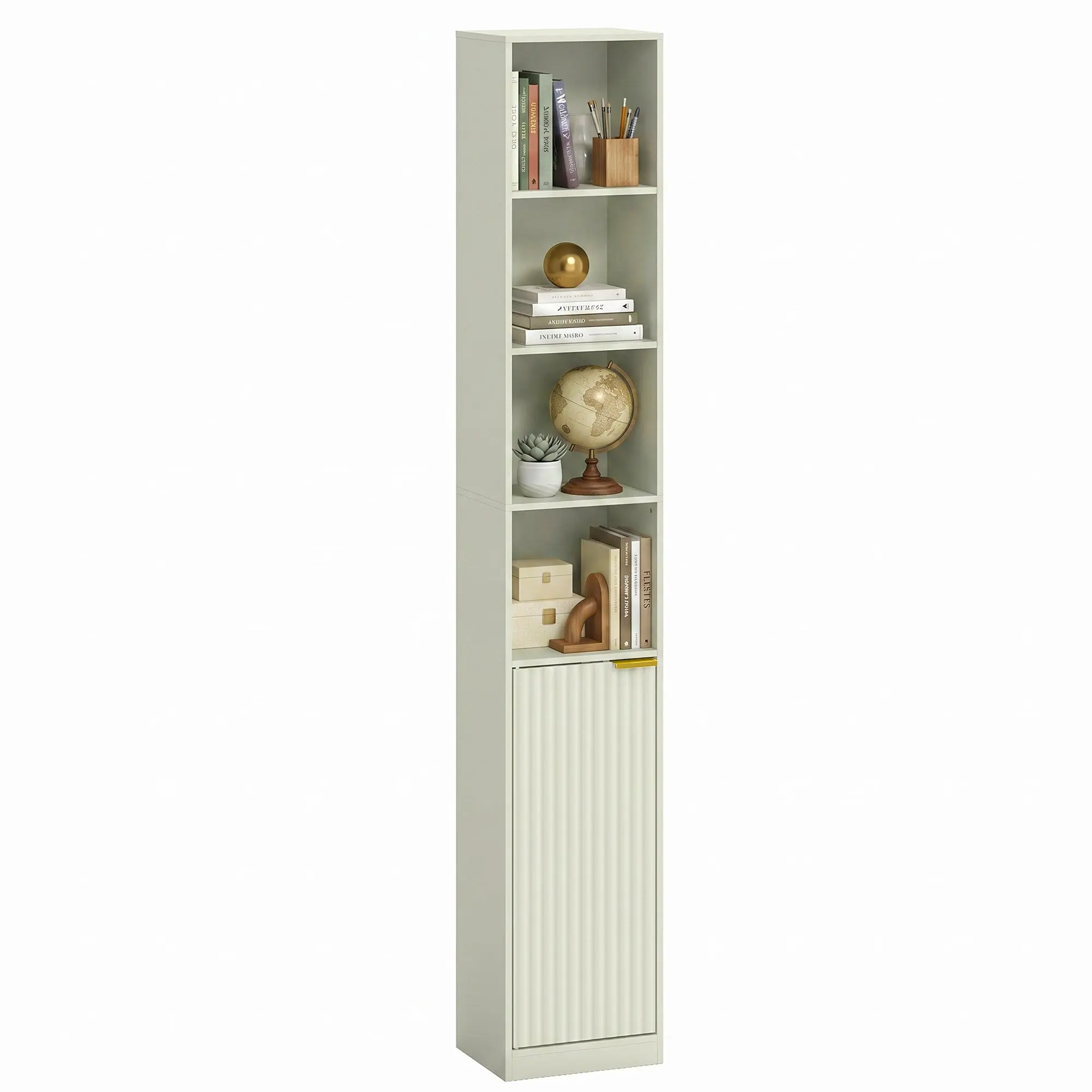 6-Tier Tall Bookcase with Storage Cabinet & Adjustable Shelves, Light Green