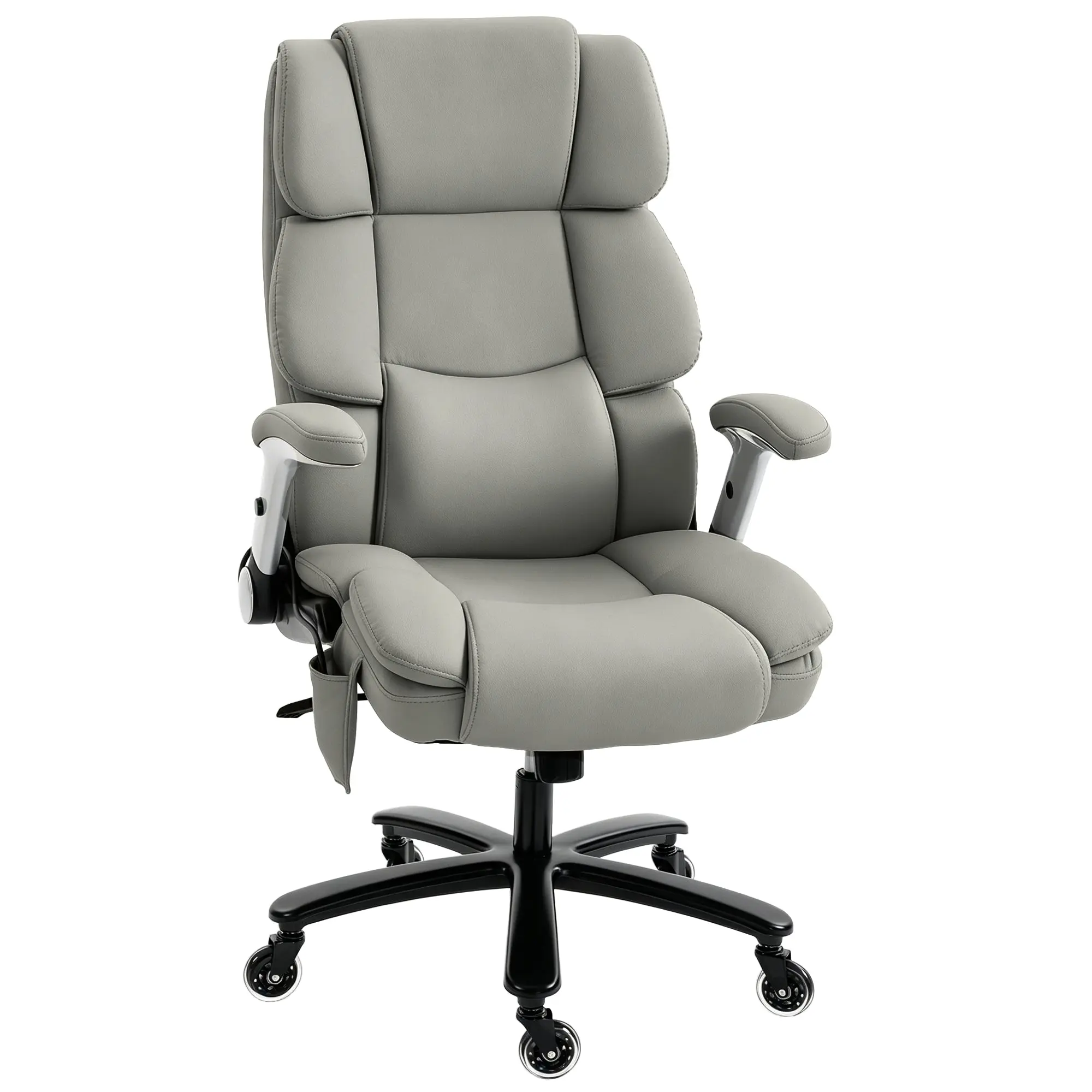 Big & Tall Office Chair 400 lb with Airbag Lumbar, Flip-Up Arms - Light Gray