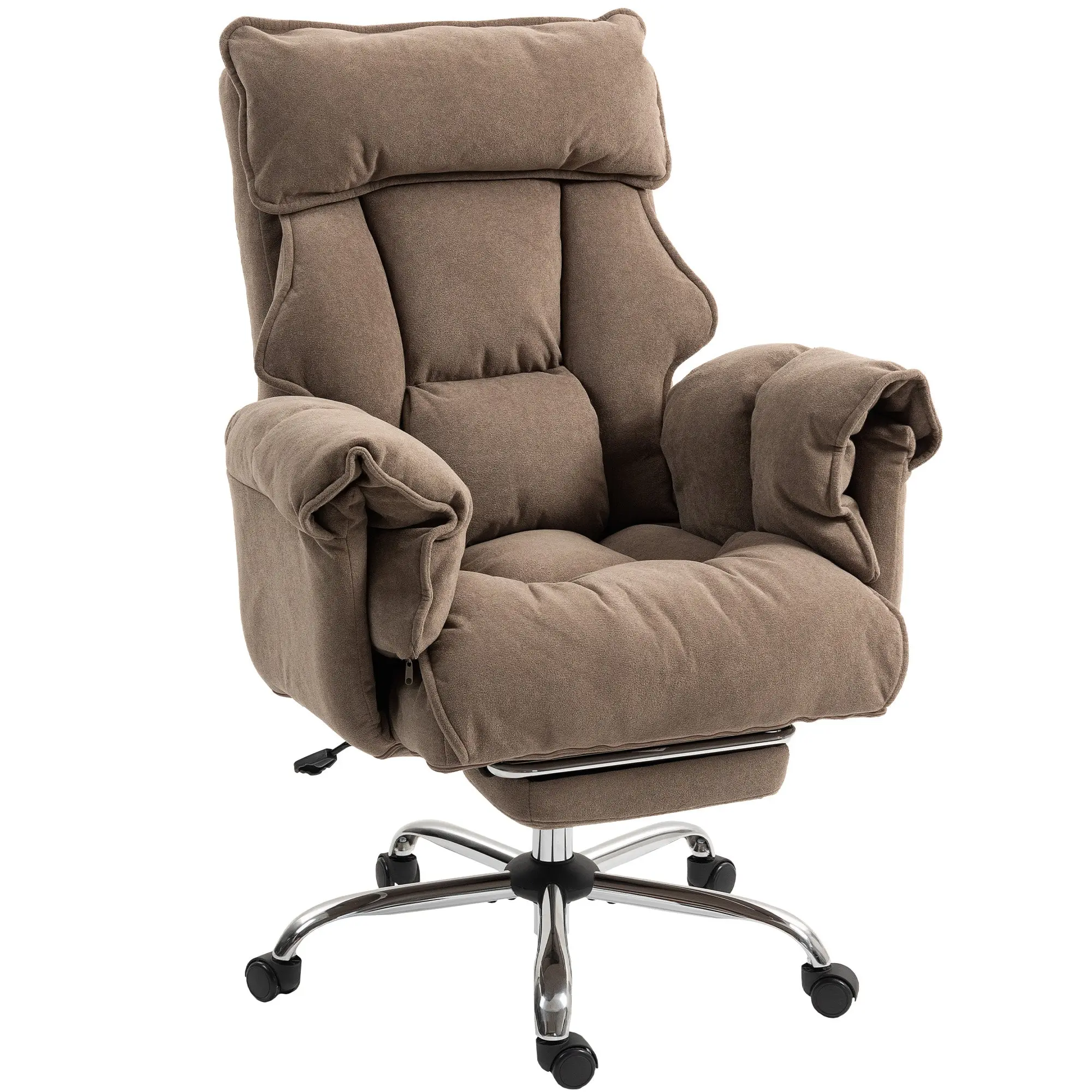 Executive Office Chair with Footrest, Reclining Desk Chair with High Back, Double-layer Padding,  Light Brown