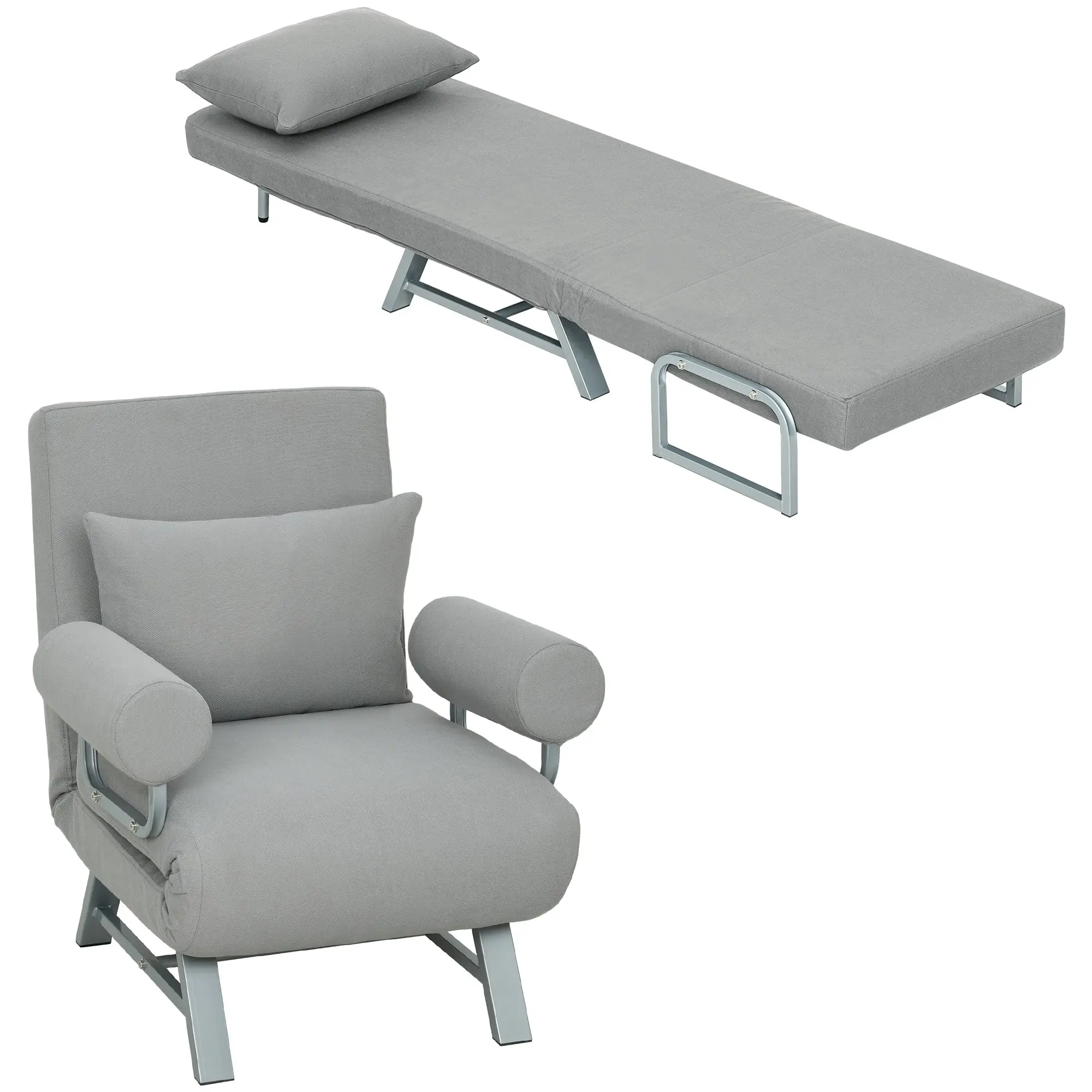 Single Convertible Sofa Bed with Adjustable Backrest, Removable Arms, Light Grey