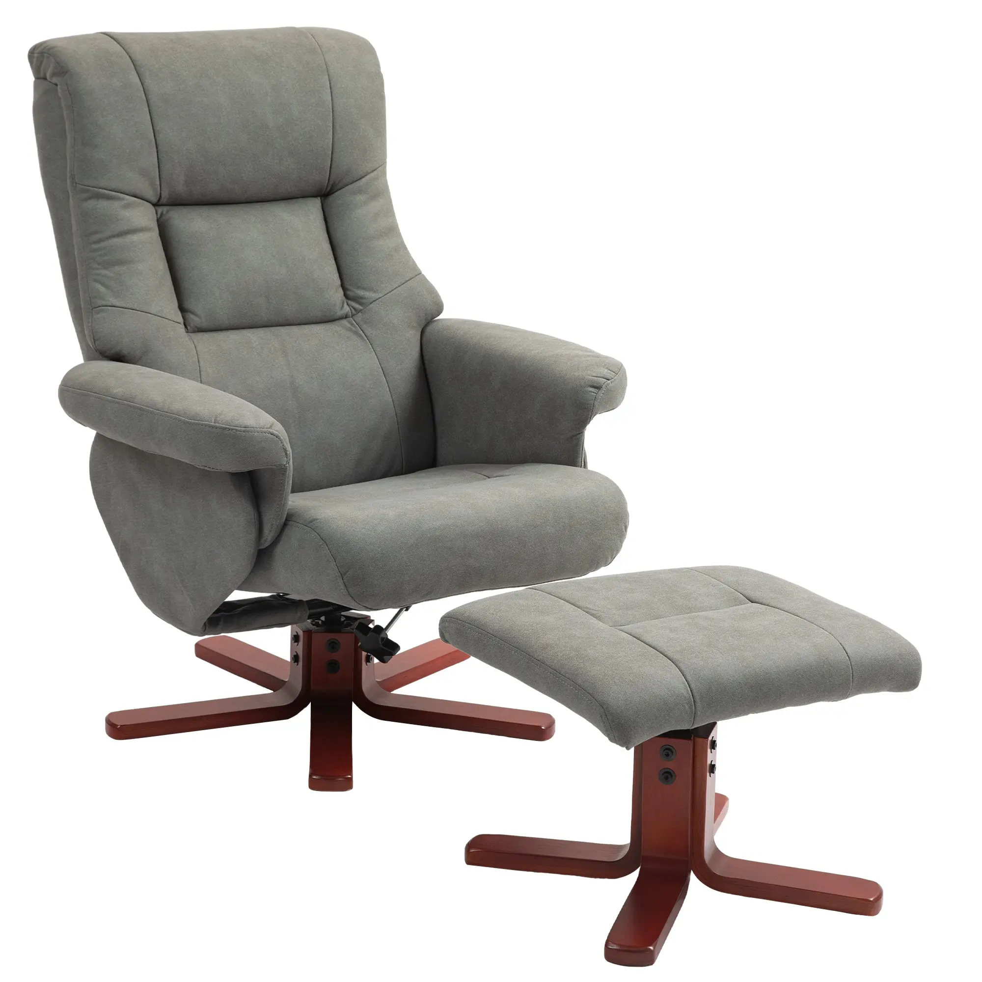 Upholstered Recliner Chair with Footstool featuring Adjustable Backrest, Grey