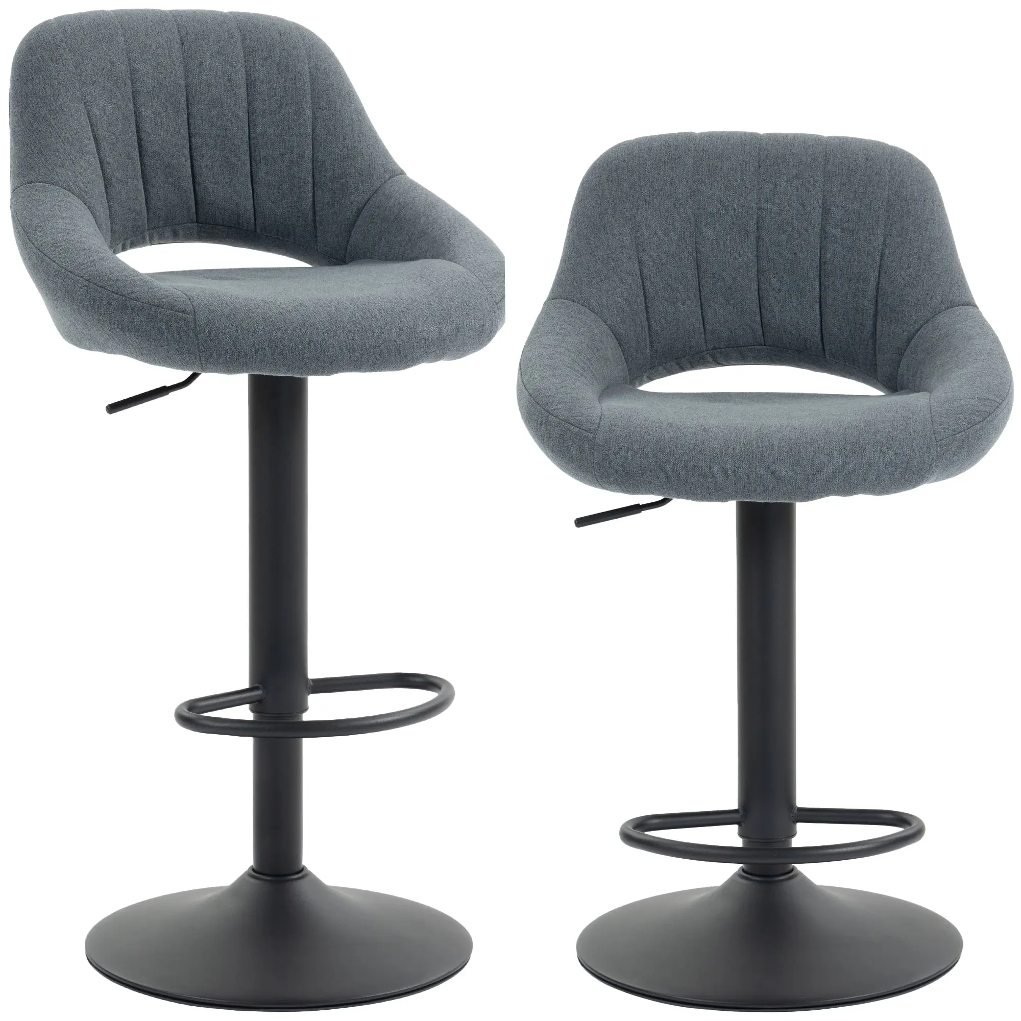 Swivel Counter Bar Stools Set of 2, Adjustable Height, Linen, Dark Grey