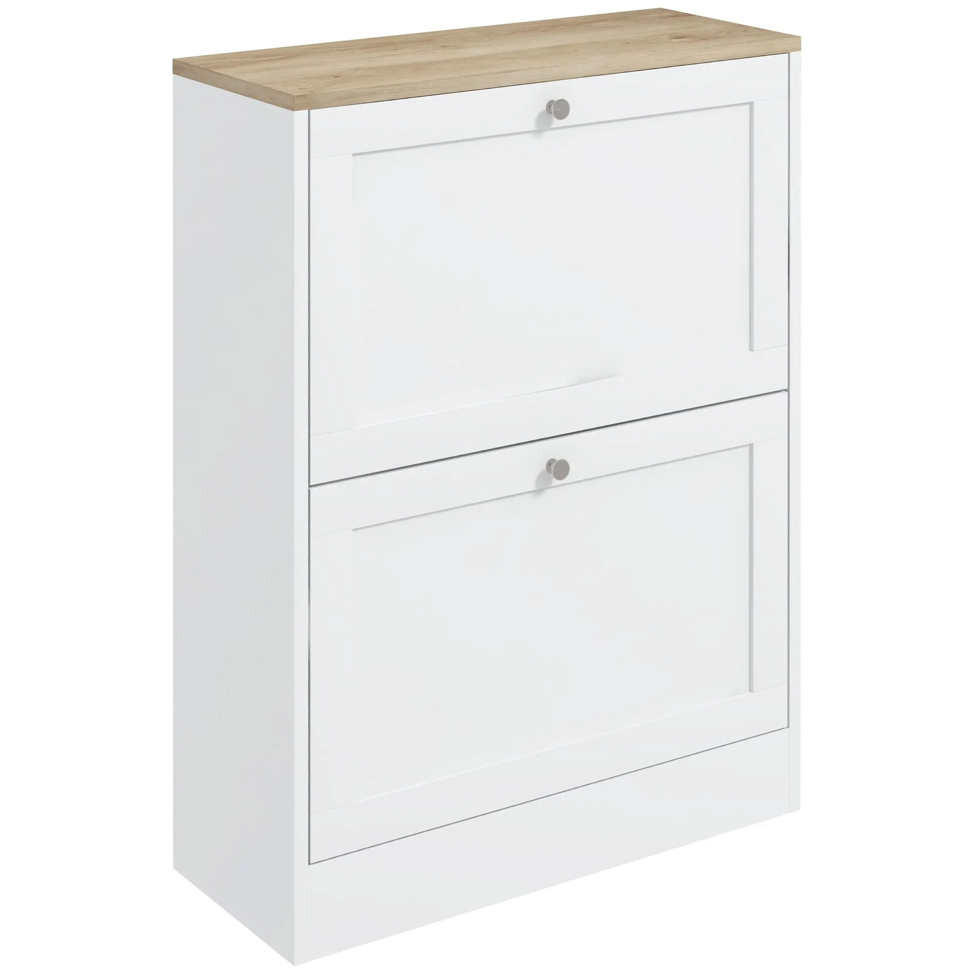 Slim Shoe Storage Cabinet with 2 Flip Drawers for 12 Pairs White