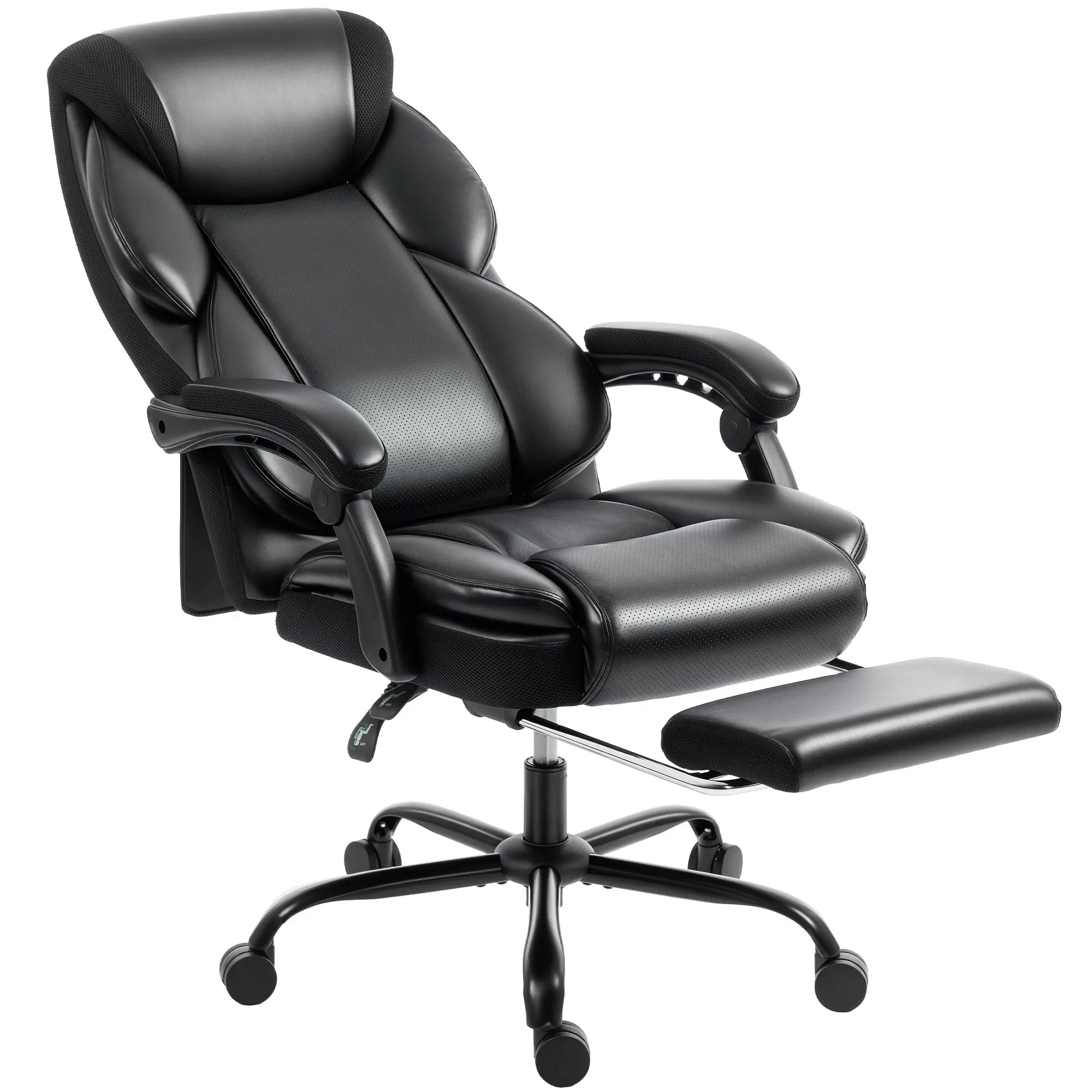 ErgoFlex Reclining PU Leather Office Chair with Footrest, Black