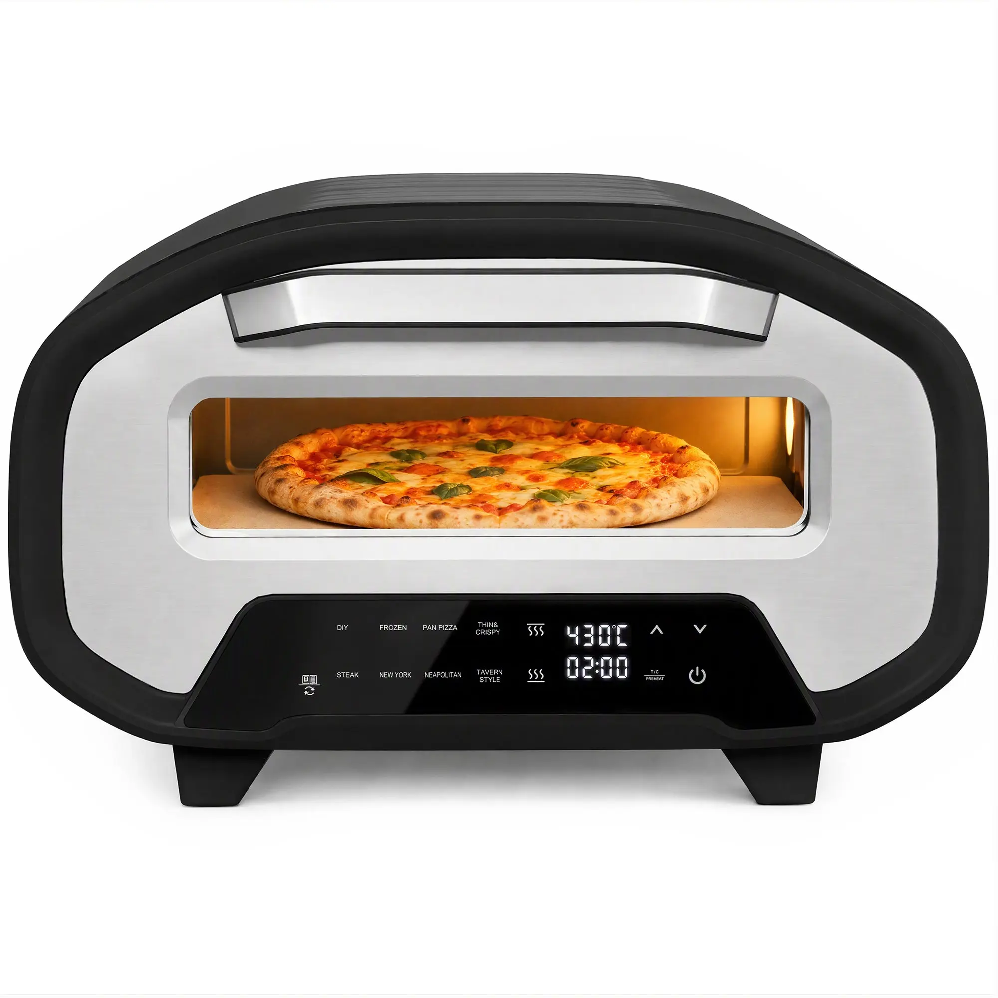 12" Countertop Electric Pizza Oven with Ceramic Stone, 8 Modes & Timer