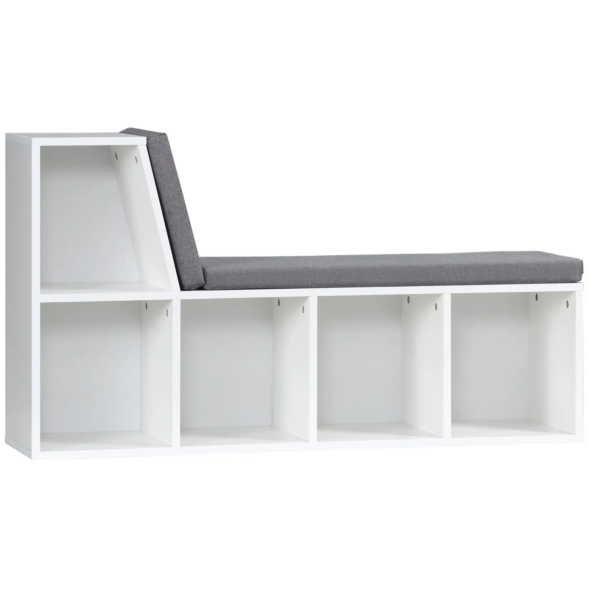 5 Cube Storage Bookshelf with Cushioned Reading Nook for Home Office, Kid Room, Grey