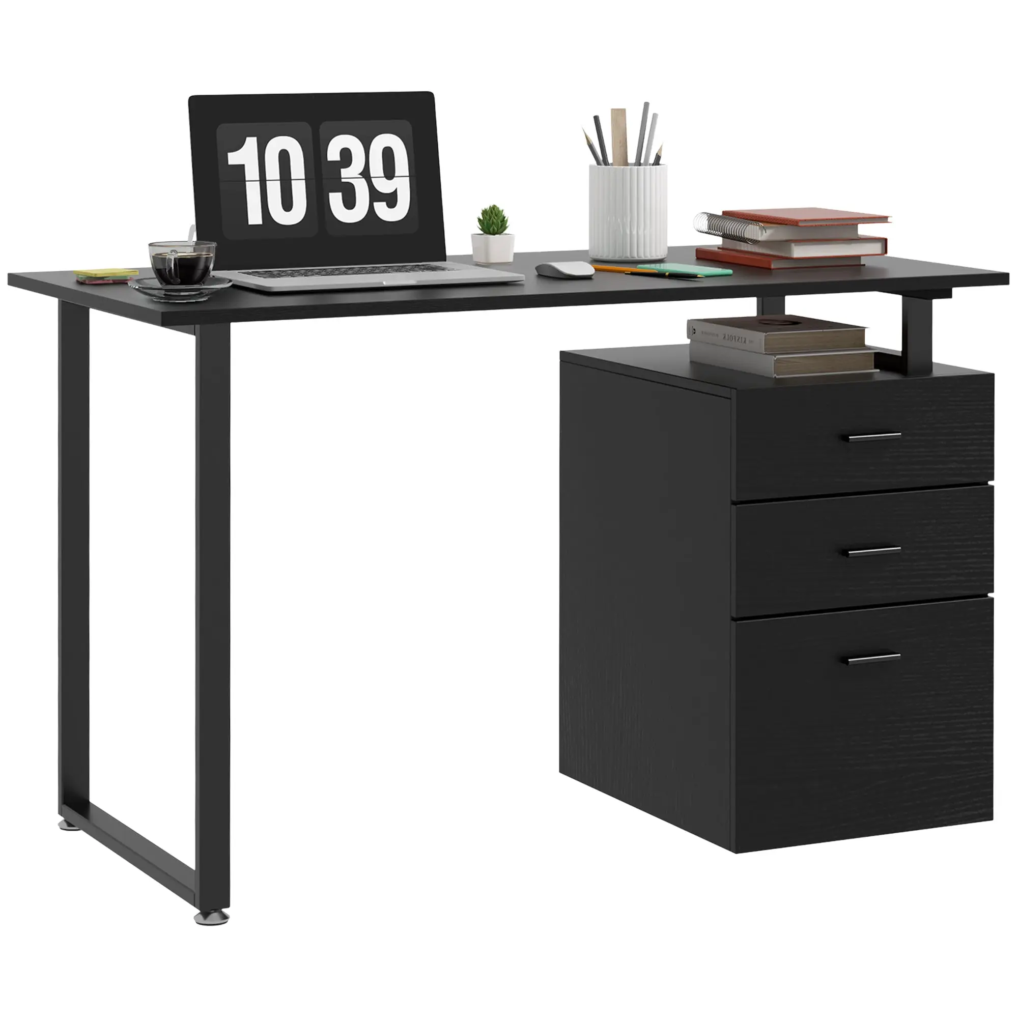 47" Writing Desk with Drawers, Home Office Table with Adjustable Foot Pads, Black