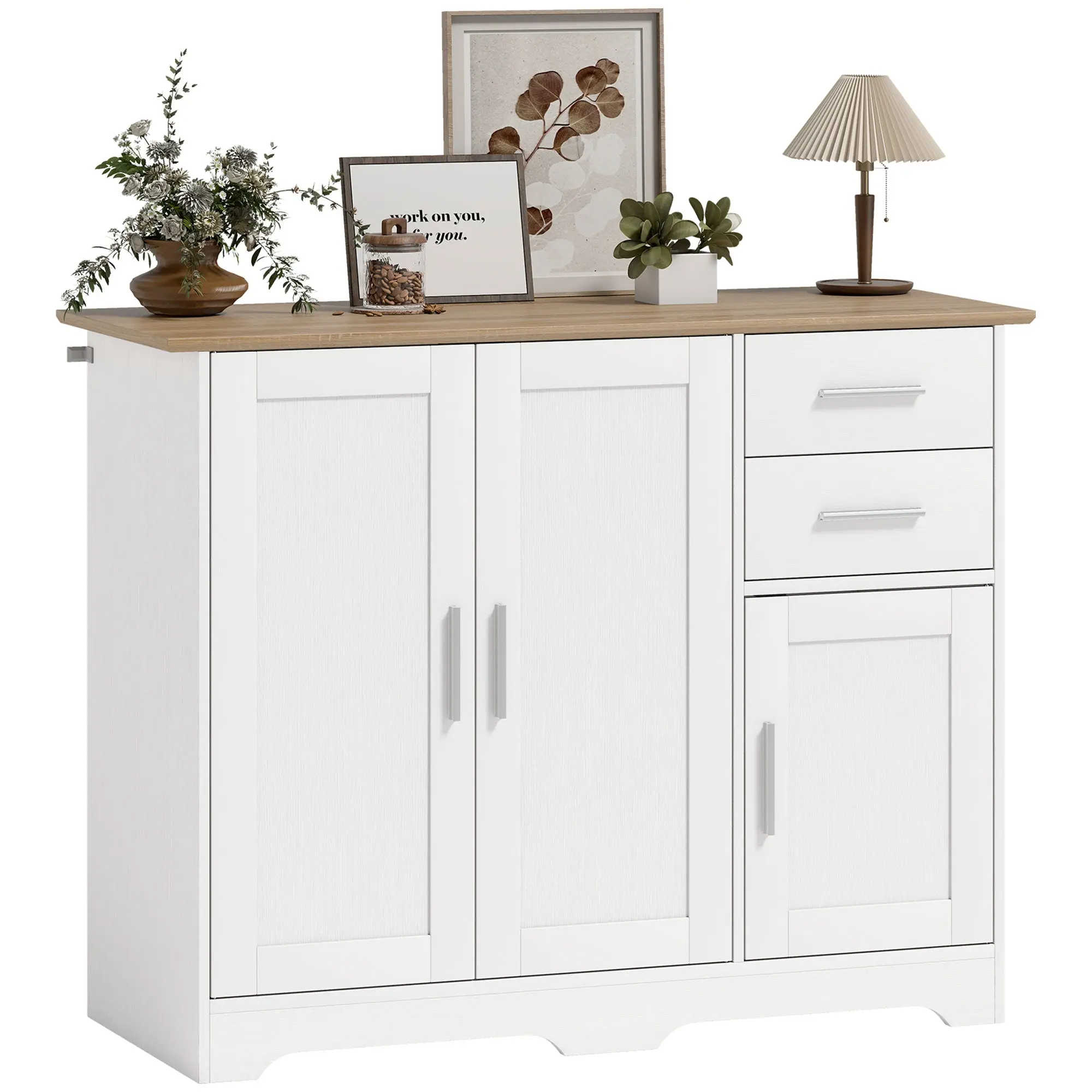 40" Modern Sideboard Buffet with 2 Drawers, 3 Doors & Adjustable Shelf, White