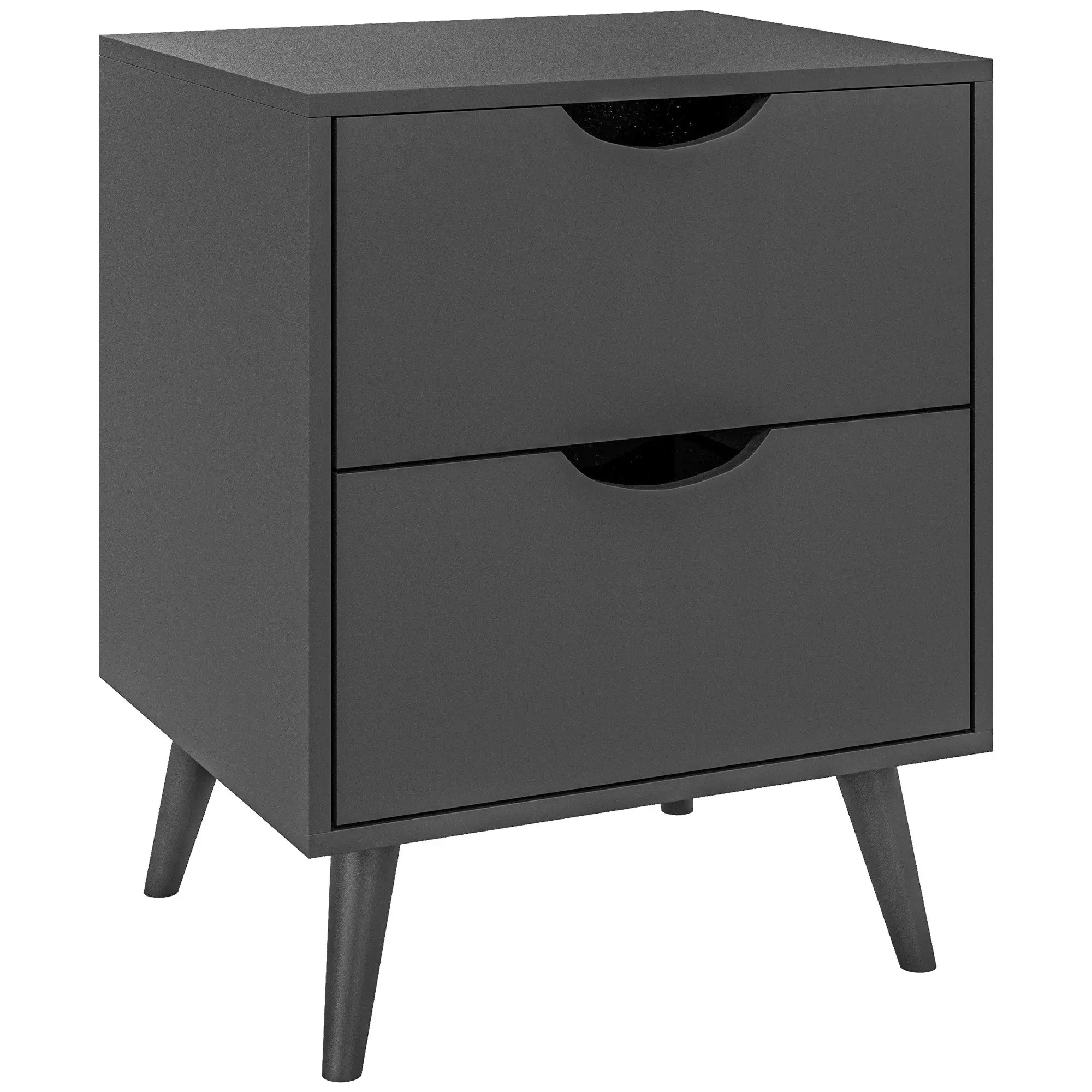 Modern Nightstand, Bedside Table with 2 Drawers, End Table with Wood Legs for Bedroom, Black