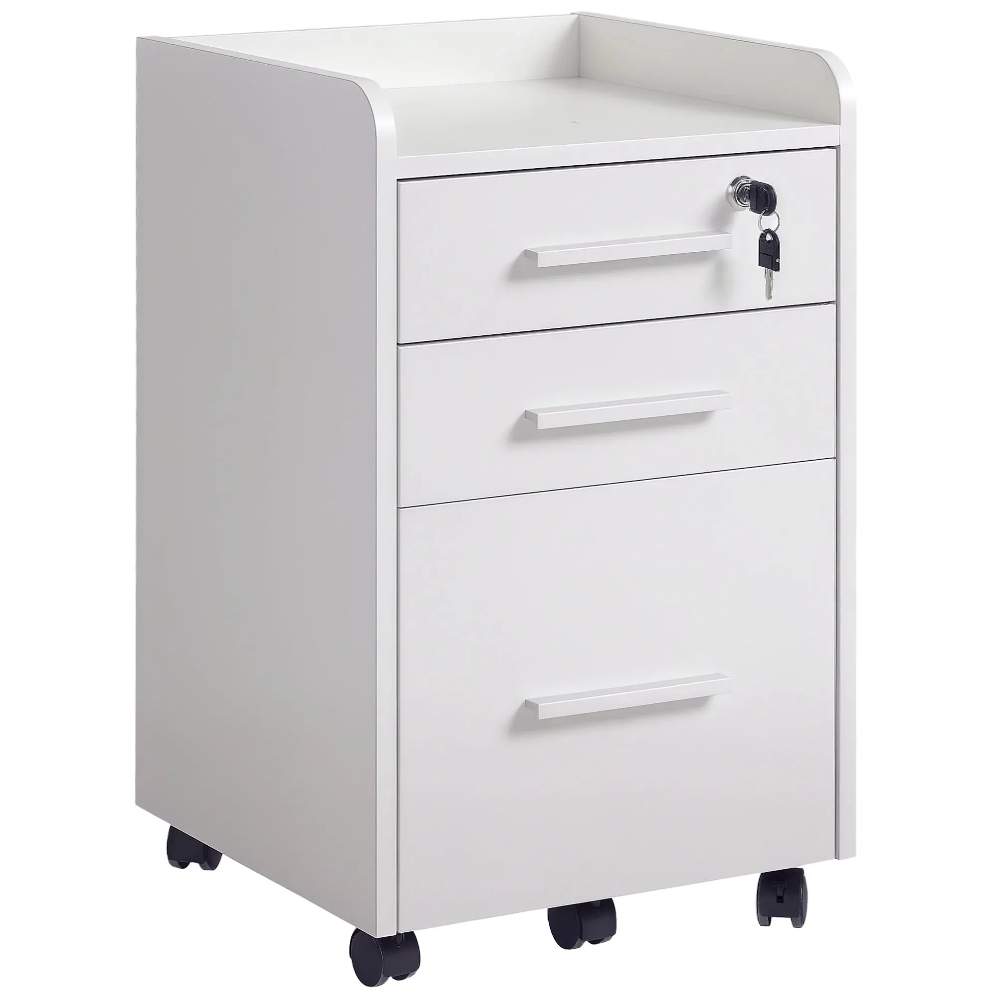 Lockable 3-Drawer Mobile File Cabinet with Hanging Rails and Edged Top, White
