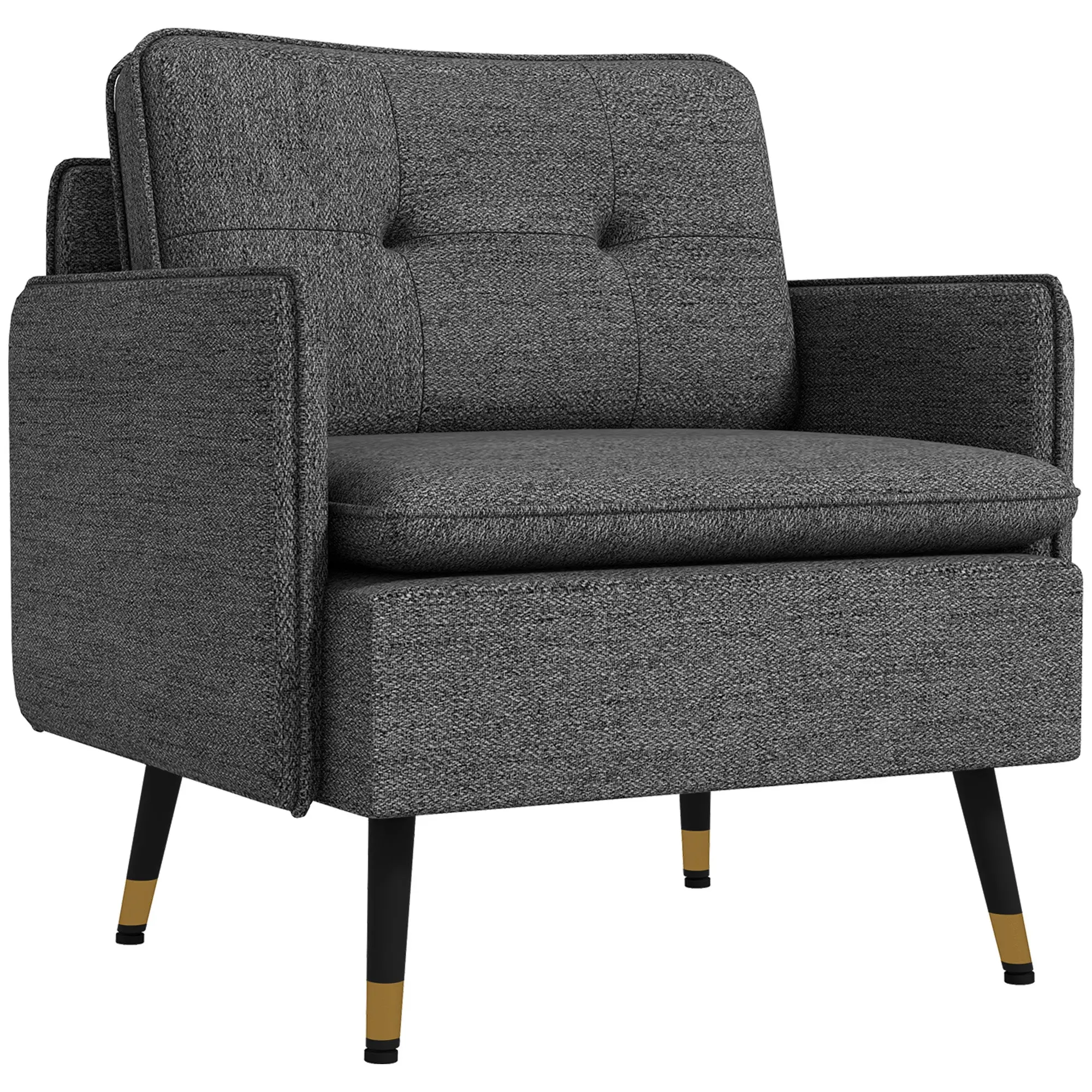 Button Tufted Accent Chair with Steel Legs & Arms, Dark Grey