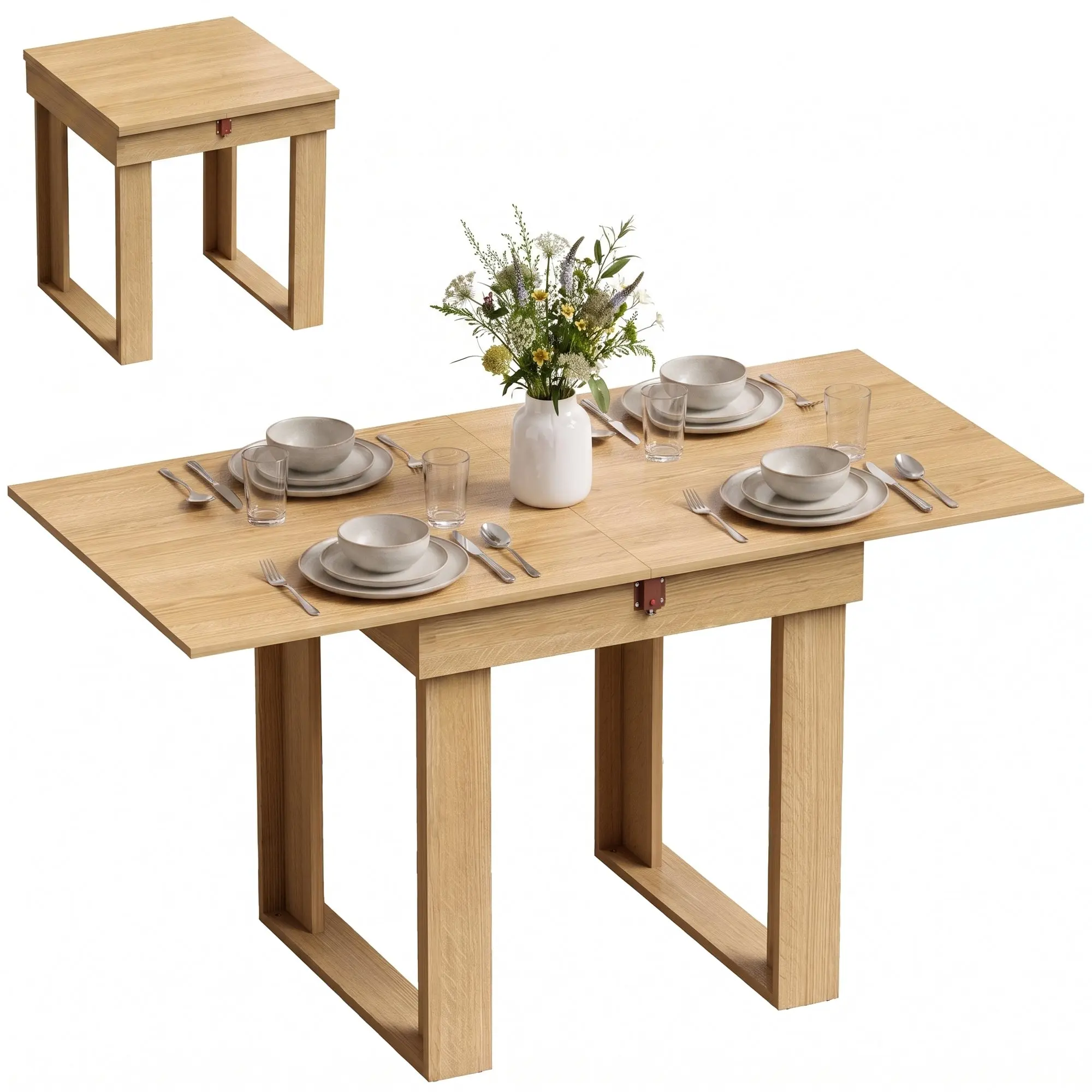 Folding Extendable Dining Table for 4 with Under-Table Storage, 70-140 cm Oak
