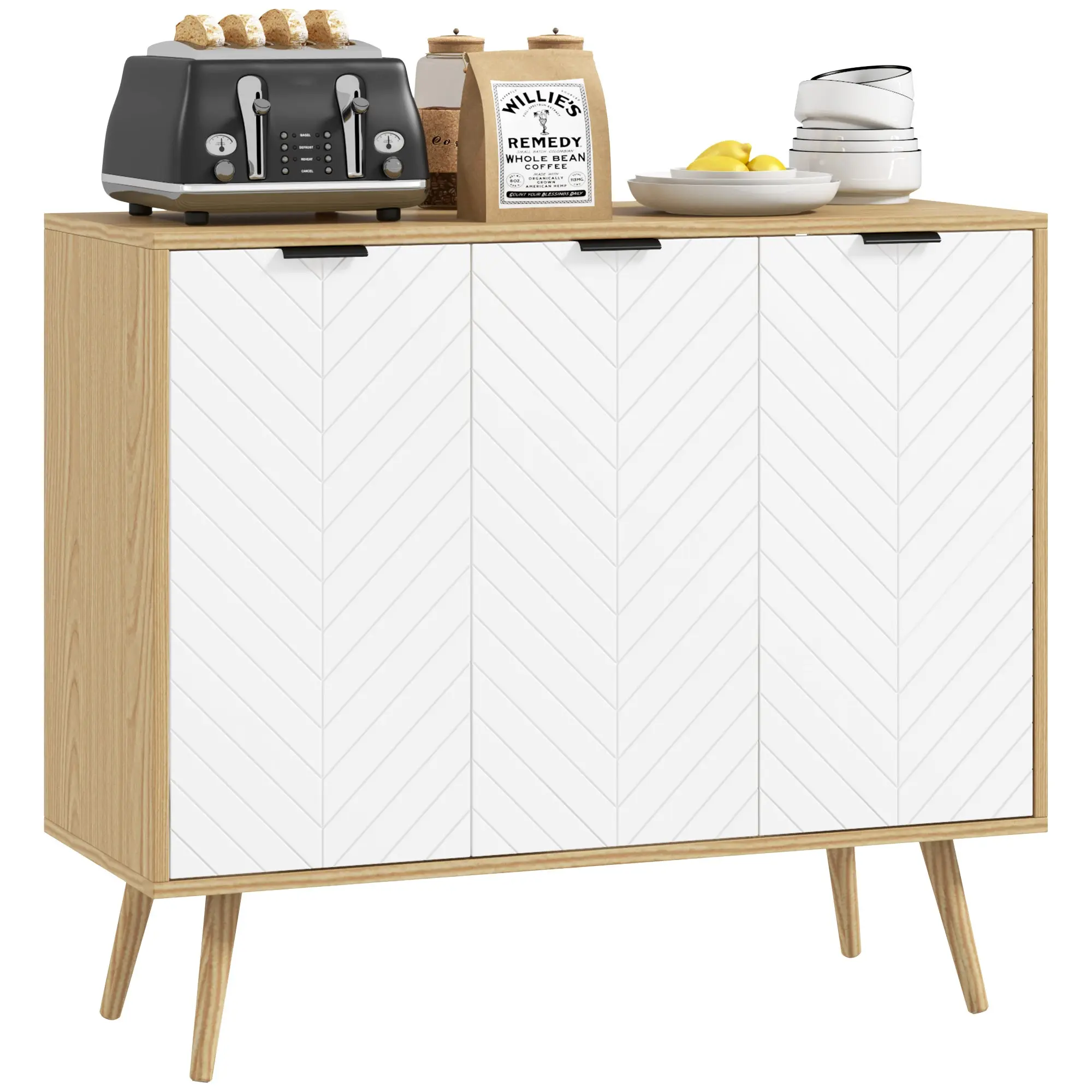 Modern sideboard buffet with 3 doors & 2 adjustable shelves, 91.5 cm White