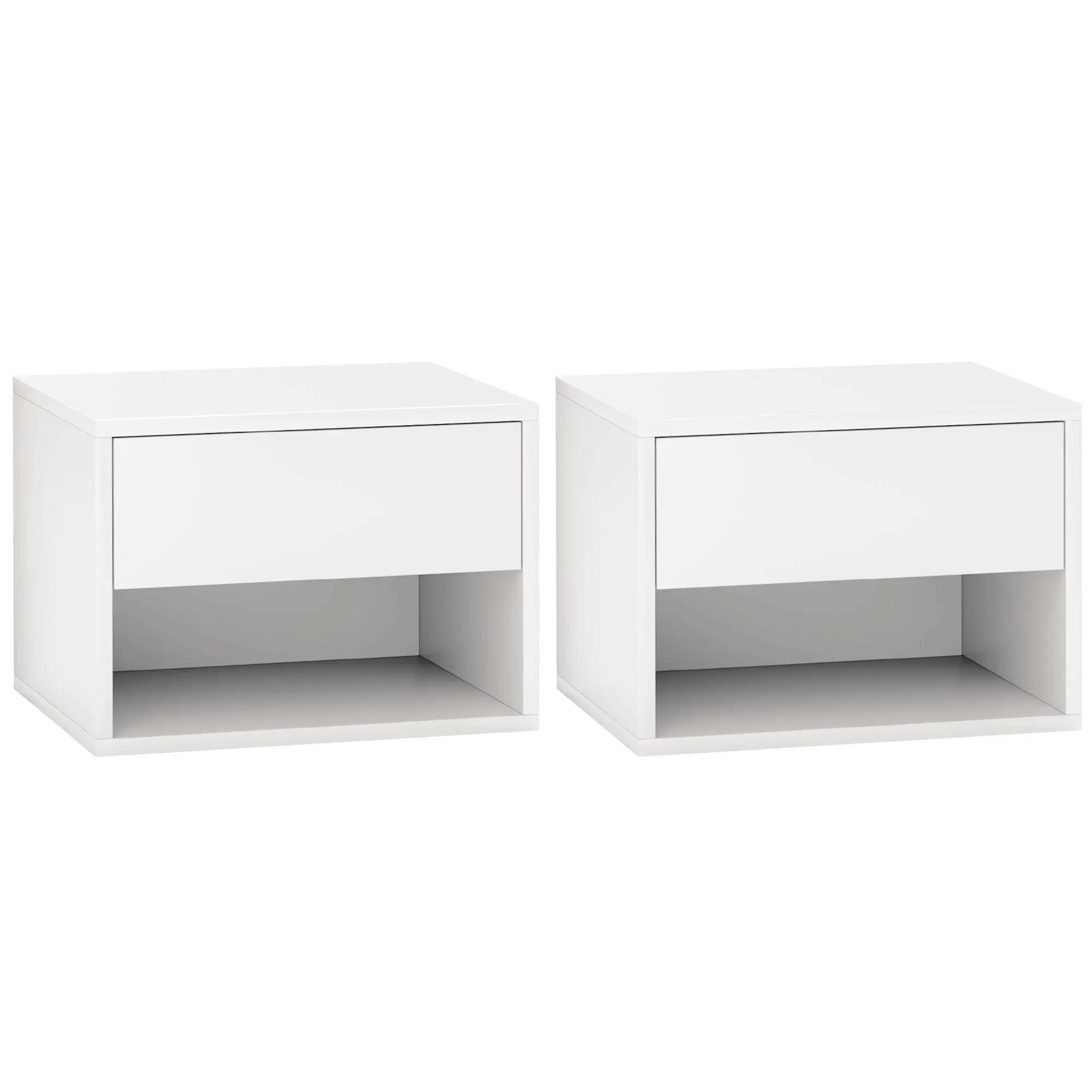Floating Nightstand Set of 2, Wall Mounted Bedside Table with Drawer for Bedroom, White