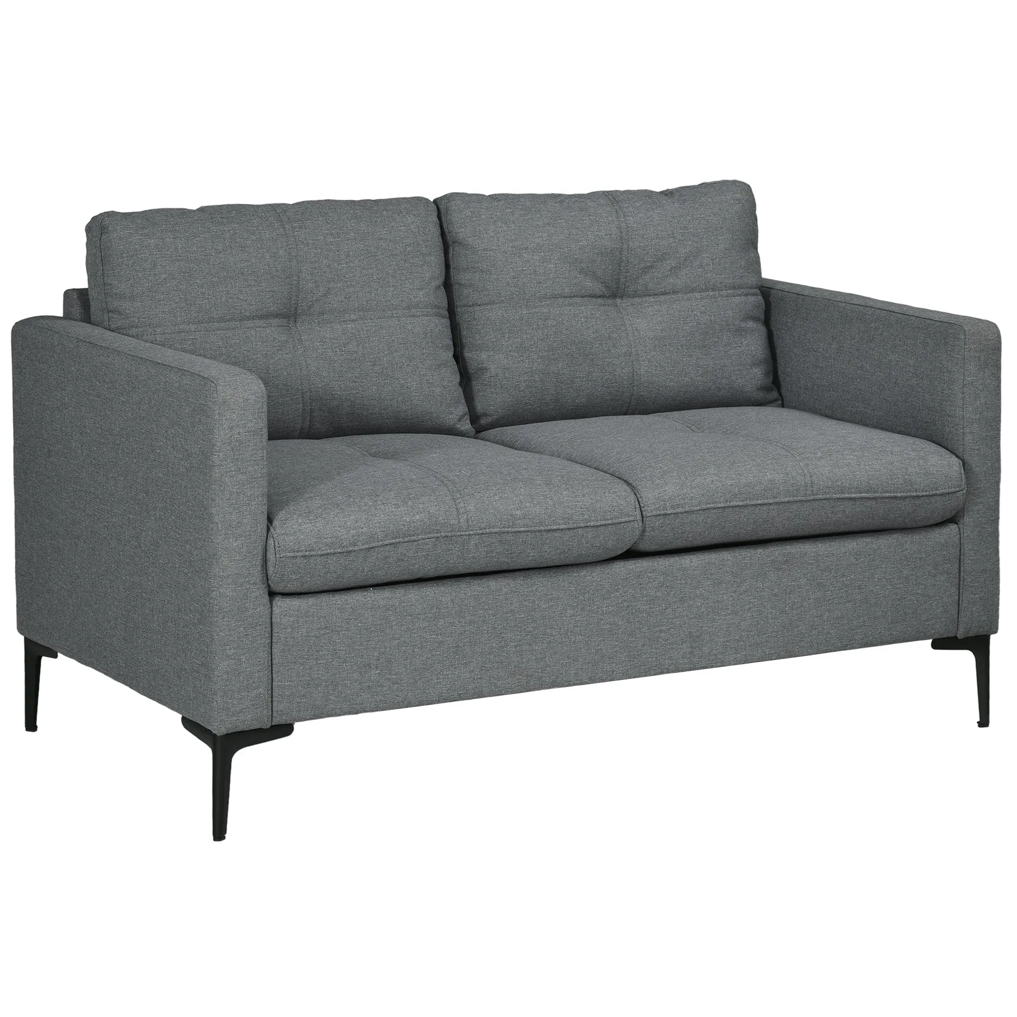Loveseat Sofa, Modern Fabric Couch with Steel Legs for Bedroom, Living Room, Dark Grey