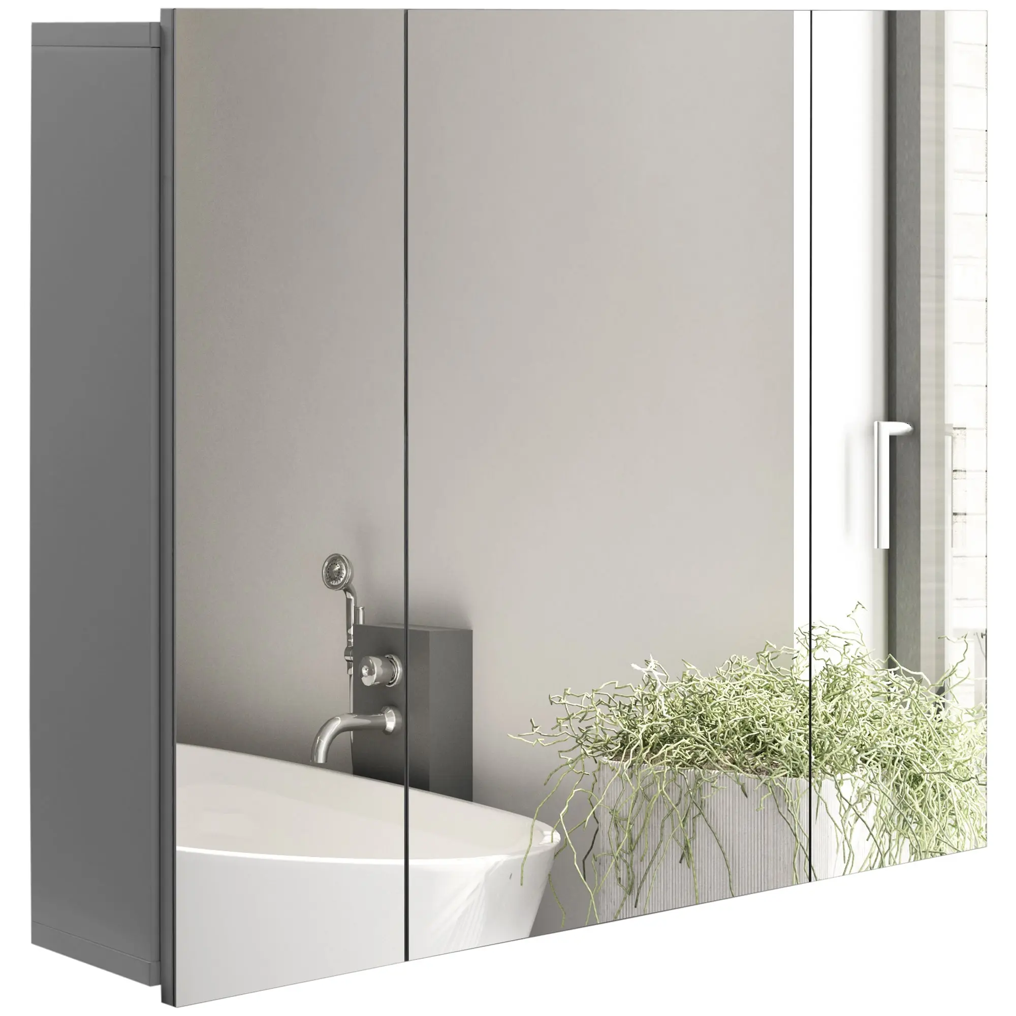 28" x 24" Medicine Cabinet, Wall Mounted Bathroom Cabinet w/ Mirrored Doors, Grey