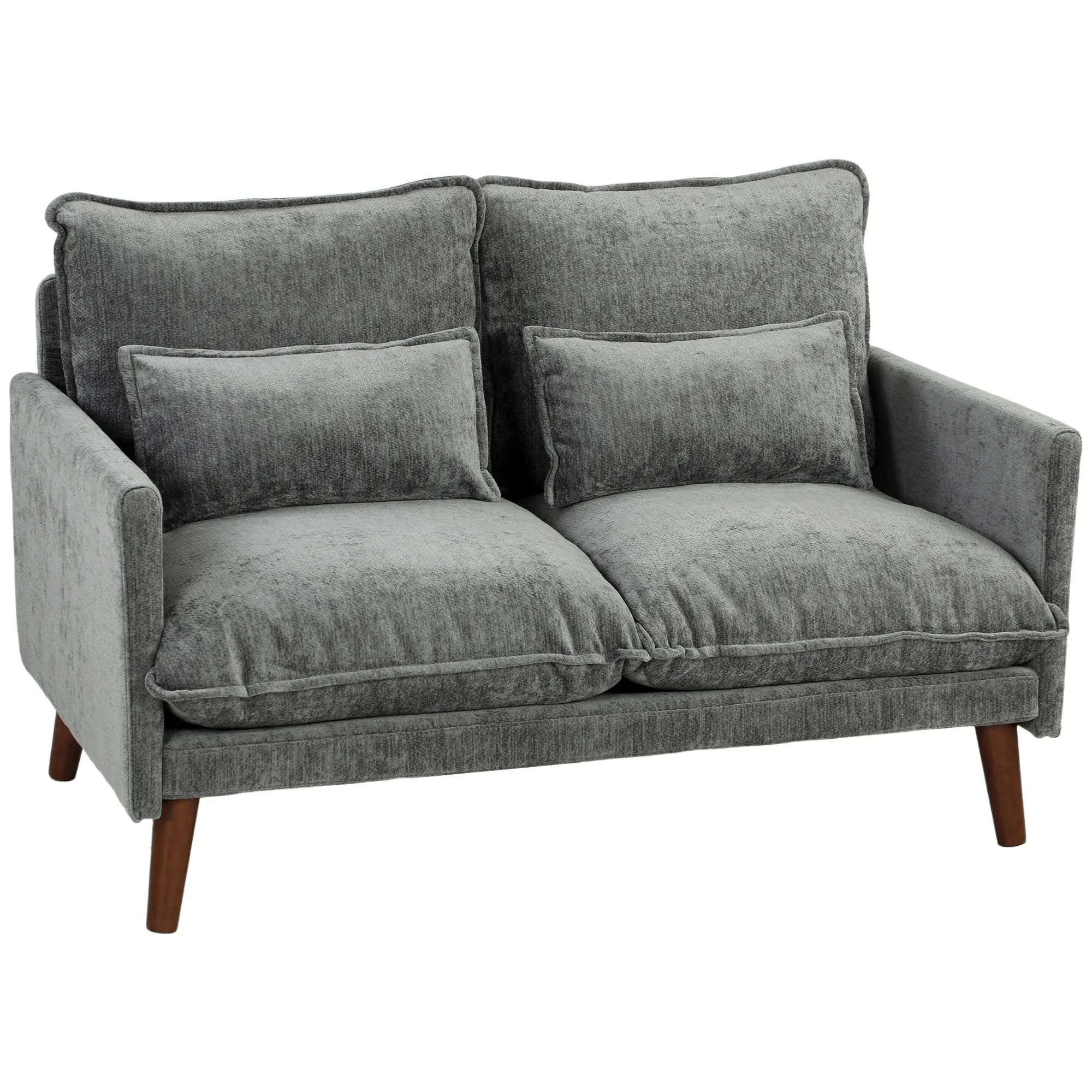 131cm 2-Seater Velvet-Feel Loveseat with Spring Cushions, Wood Legs, Grey
