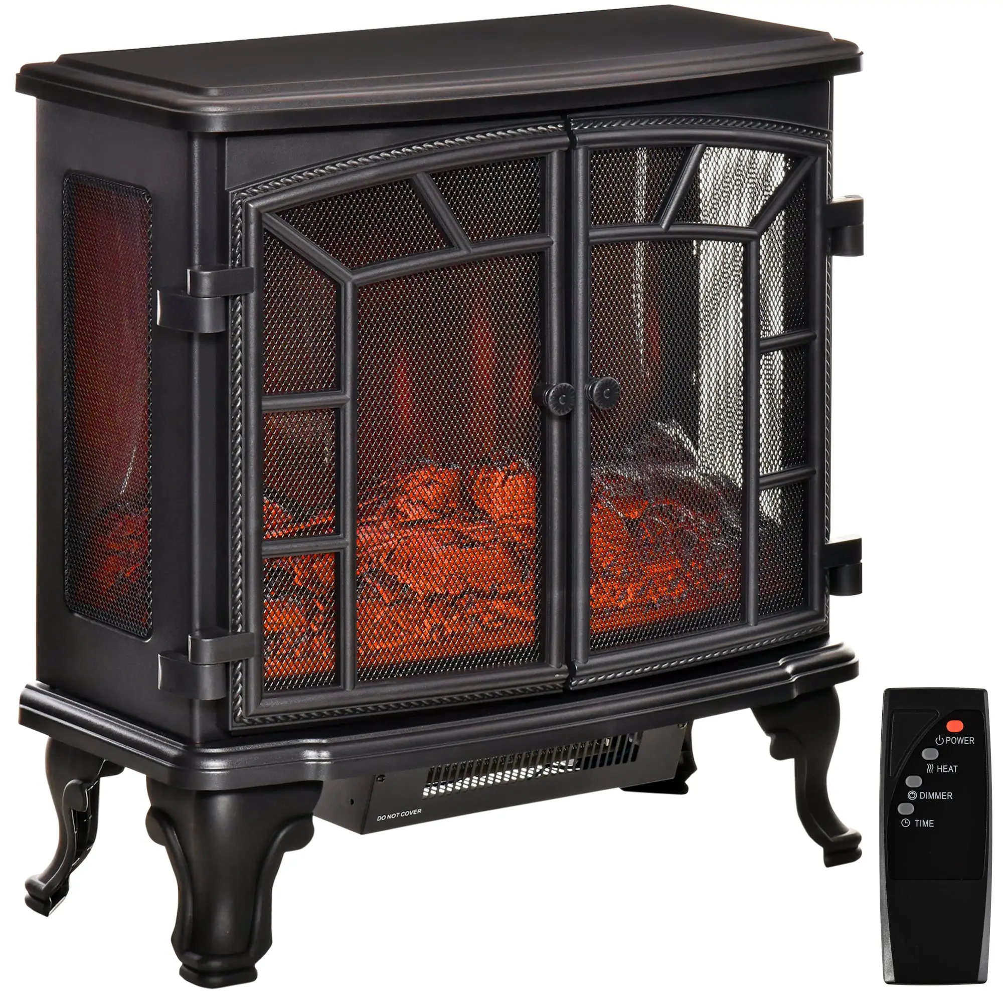 27" Electric Fireplace Heater with Remote Control & Overheating Protection, 750W/1500W, Black