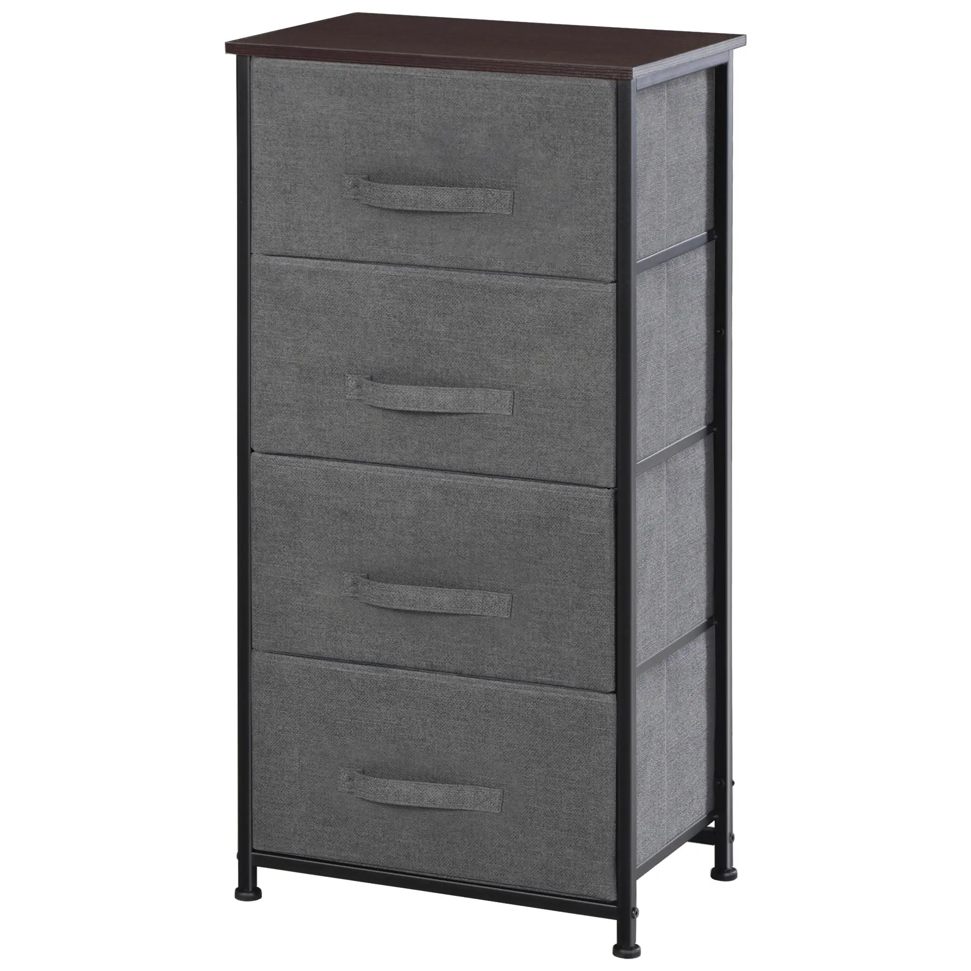 4-Drawer Linen Storage Organizer with Metal Frame & Adjustable Feet for Living Room, Black