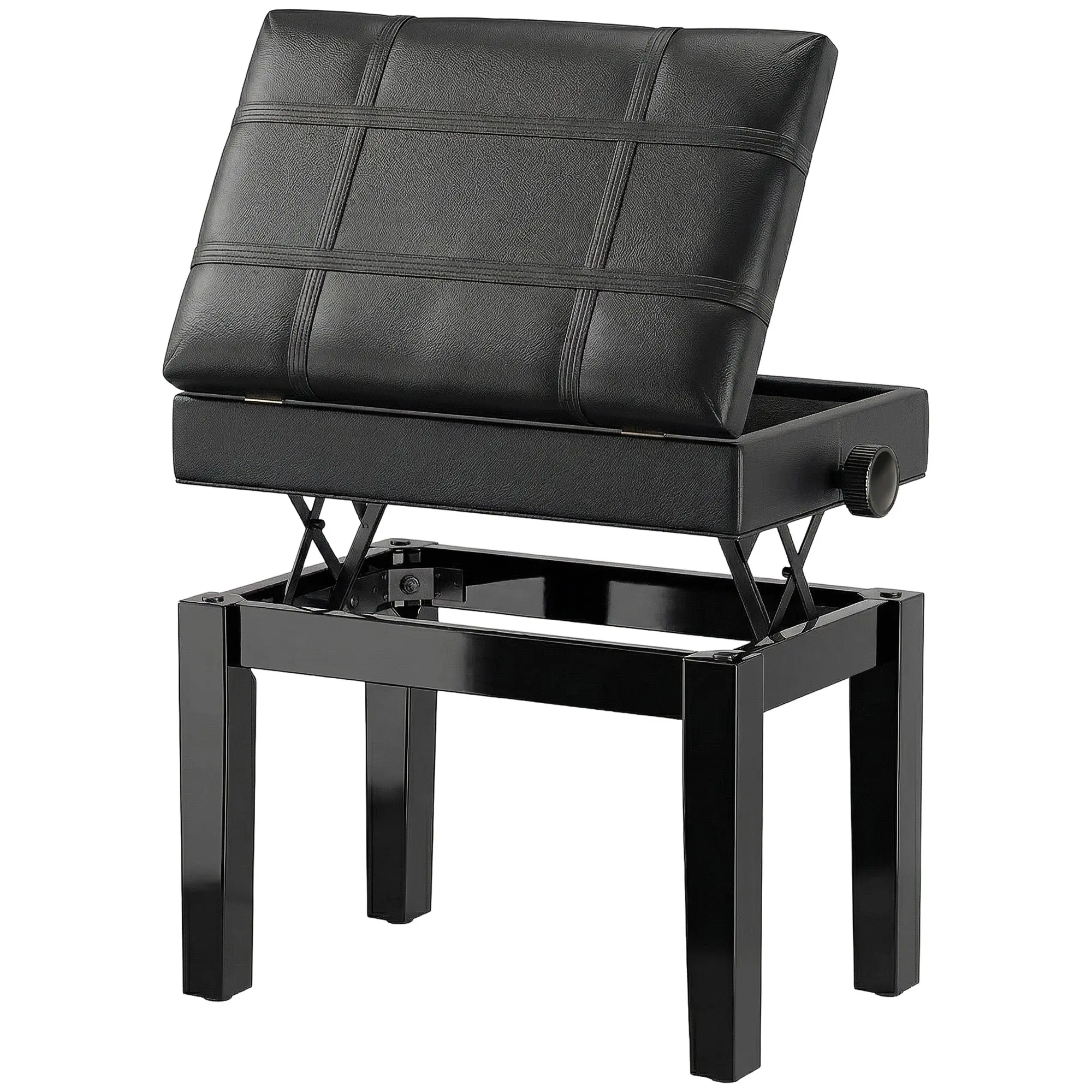 24.8" Adjustable Piano Bench with Padded Cushion and Storage, Black
