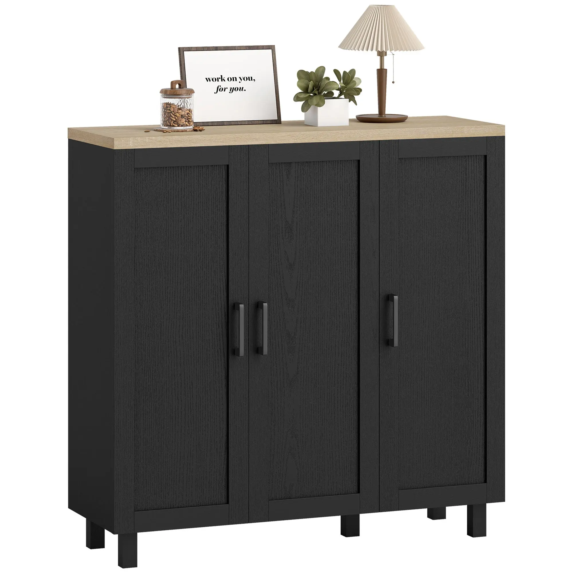 Sideboard Cabinet, 3 Doors & Adjustable Shelves for Living & Dining, Black