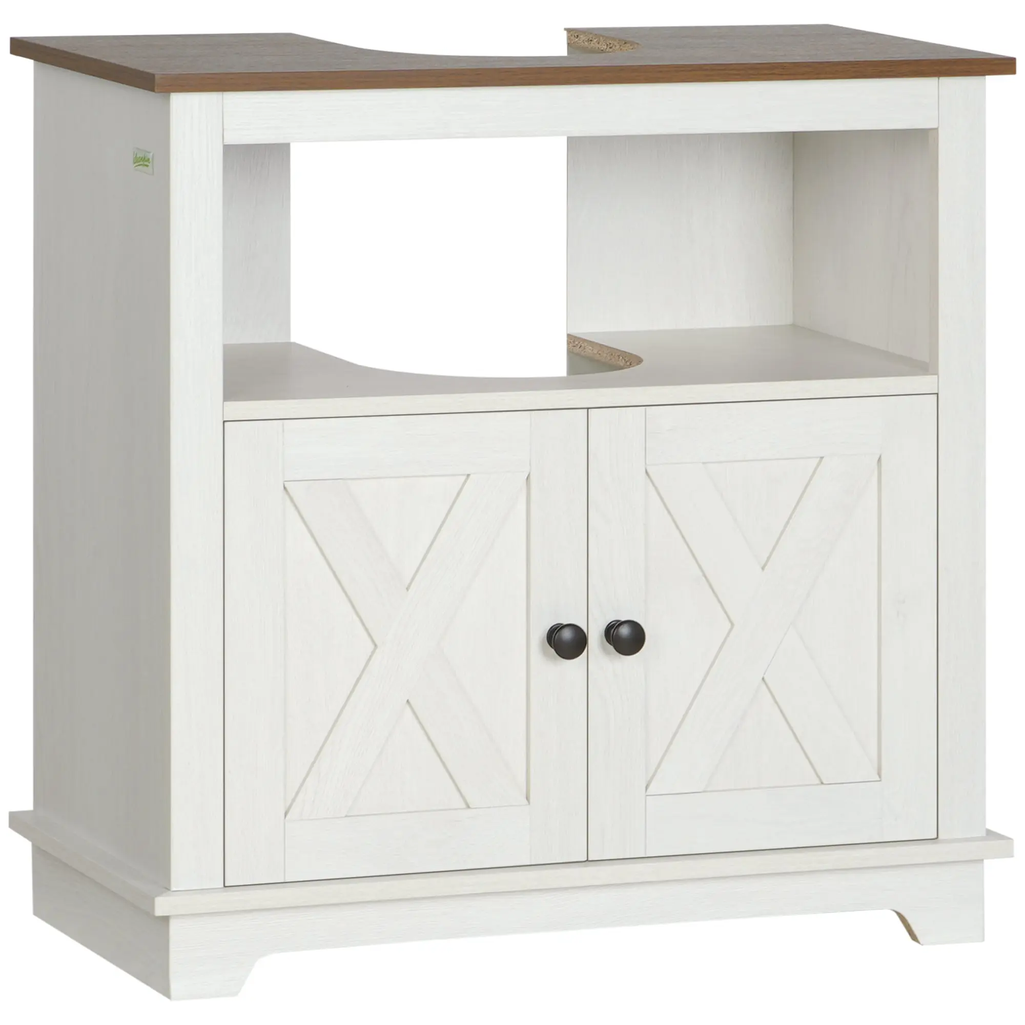 Bathroom Sink Cabinet, Under Sink Storage Cabinet with Double Doors and Shelves, White