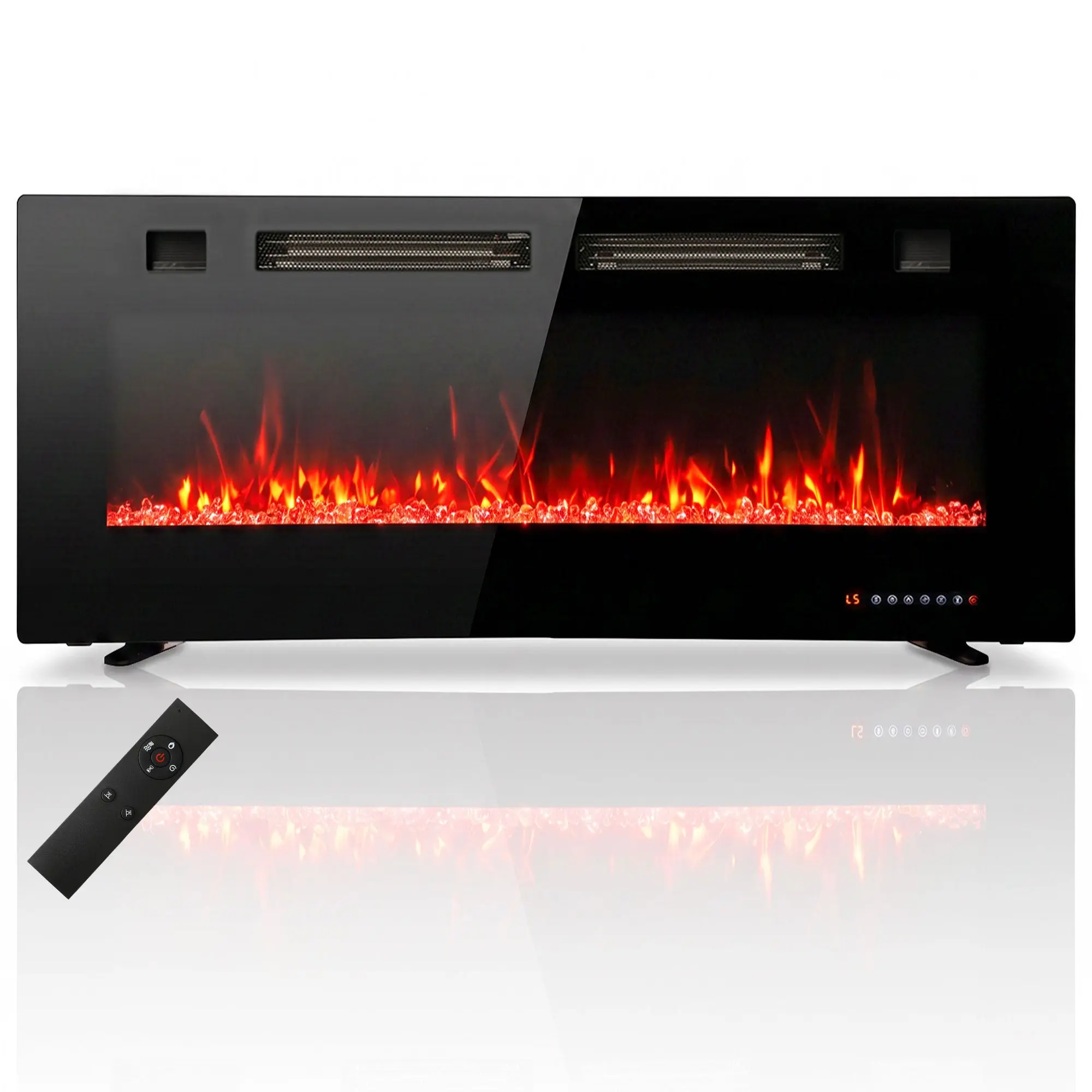 42" Ultra-Thin Recessed Electric Fireplace with Flame Effect and Remote, Black