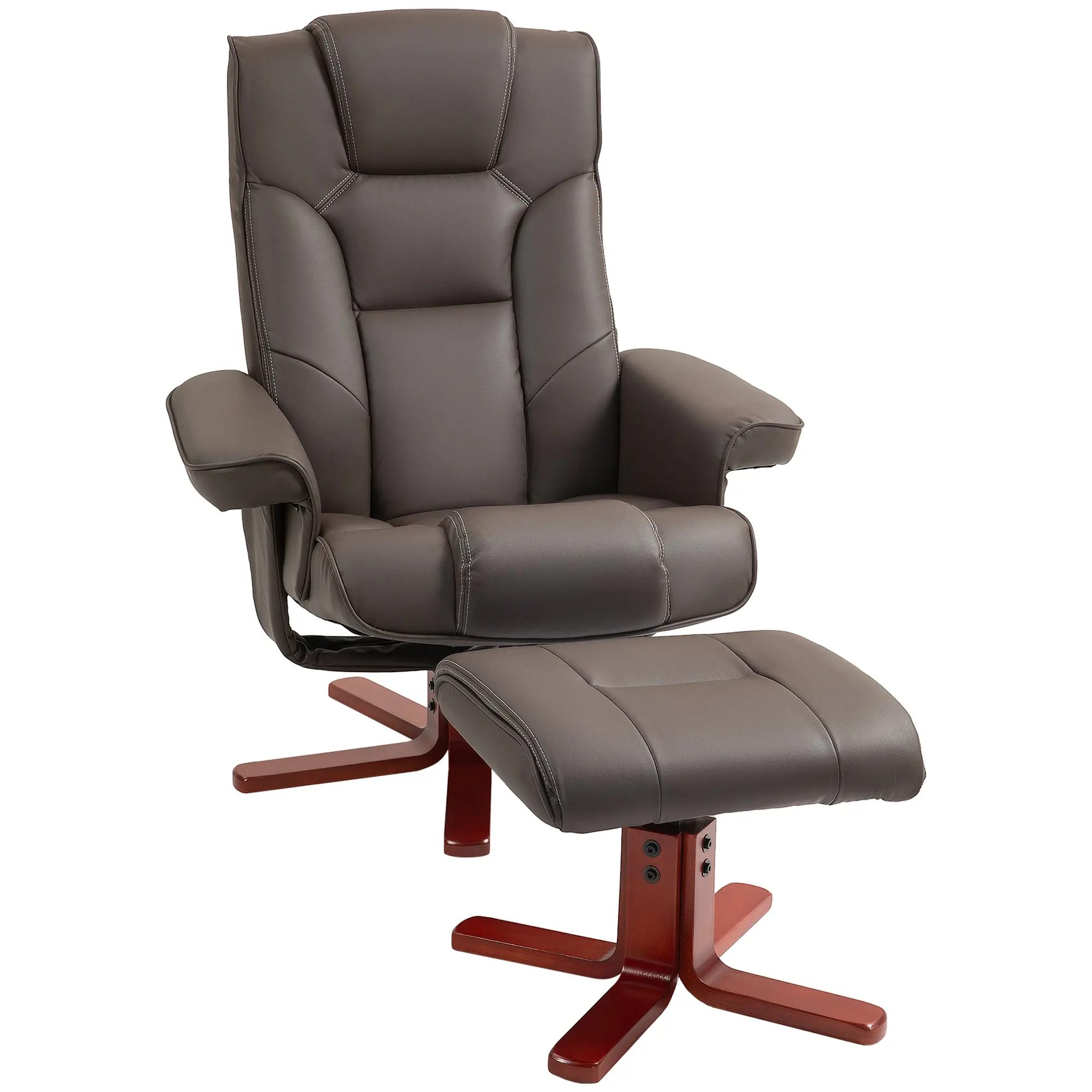 PU Leather Recliner with Footstool, Adjustable Armchair for Living Room, Brown