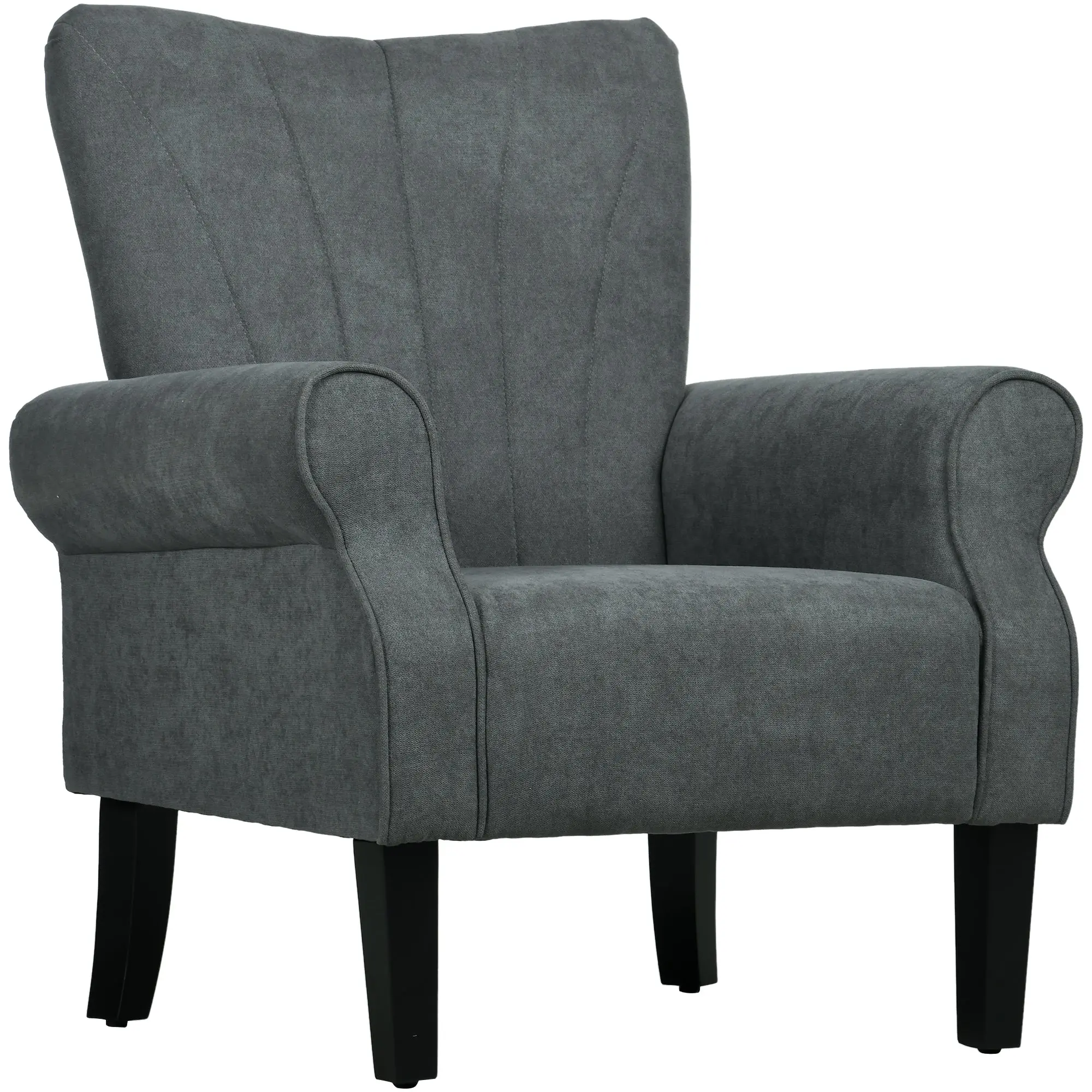 Modern Accent Chair with High Back, Rolled Arms and Wood Legs, Soft Thick Padded, Grey