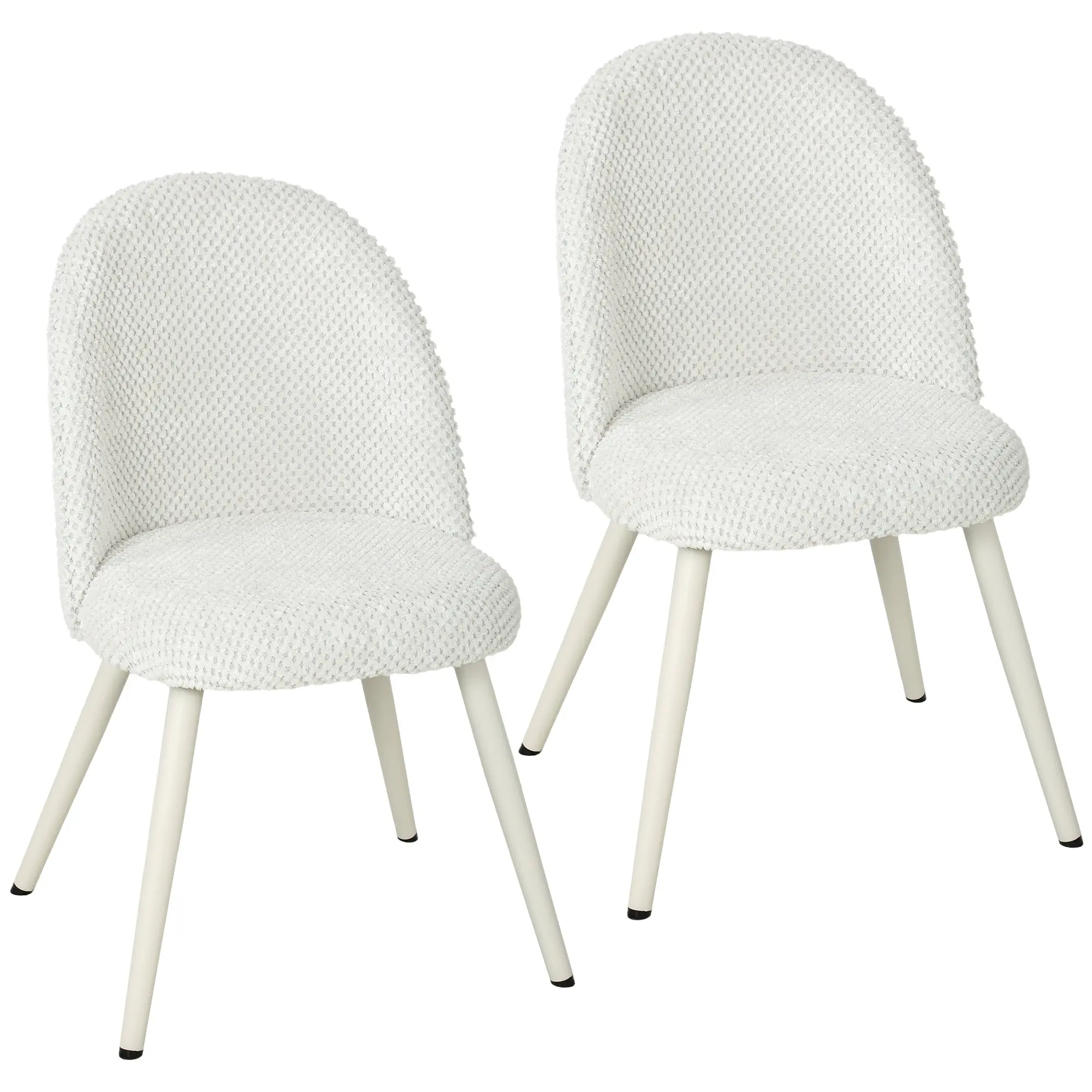 Velvet Dining Chairs Set of 2 with Padded Seat & Backrest, Metal Legs, White