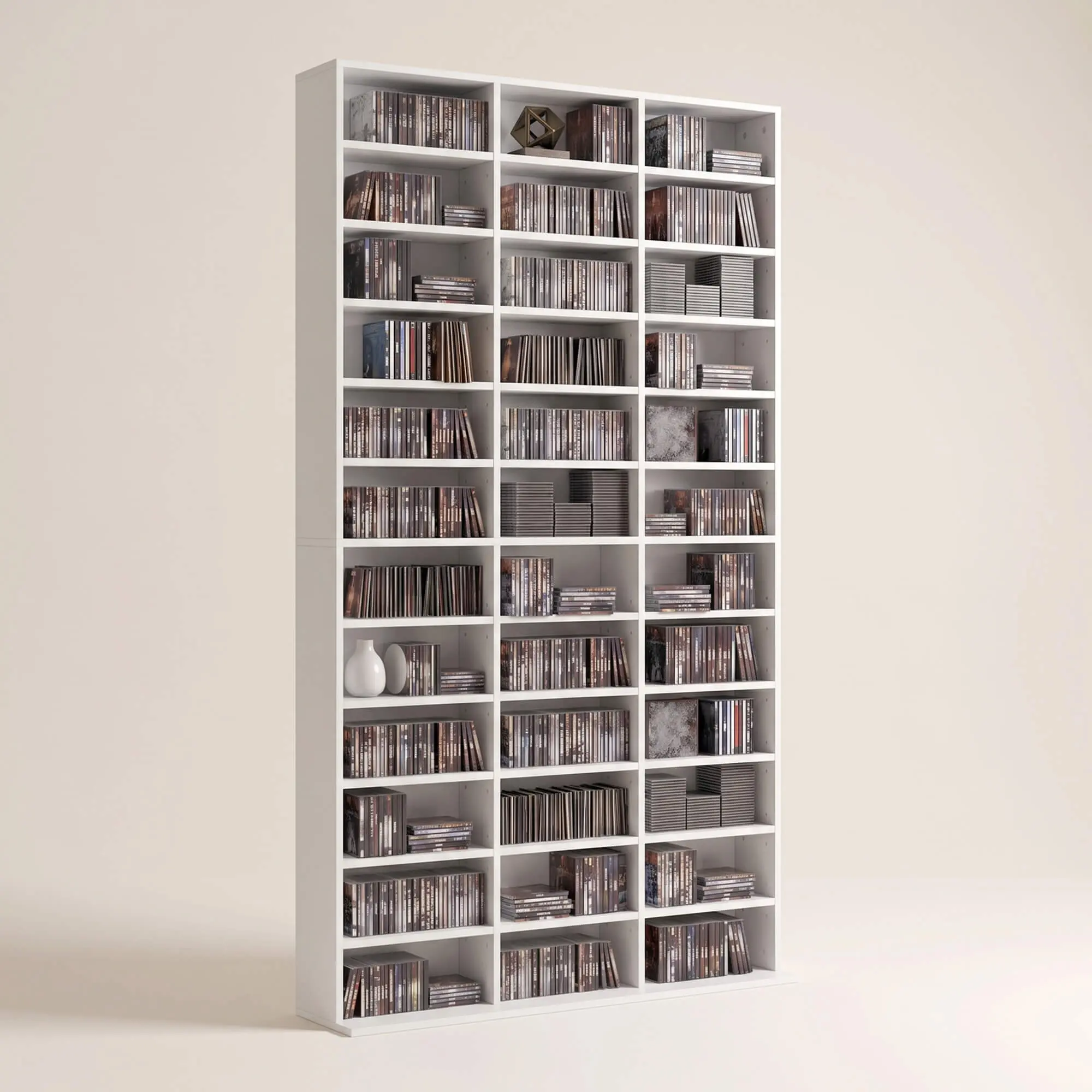 1116 CD/ 528 DVD Storage Unit, Media Storage Shelf, Wooden Display Unit with Adjustable Shelves, 102 x 195 cm, White