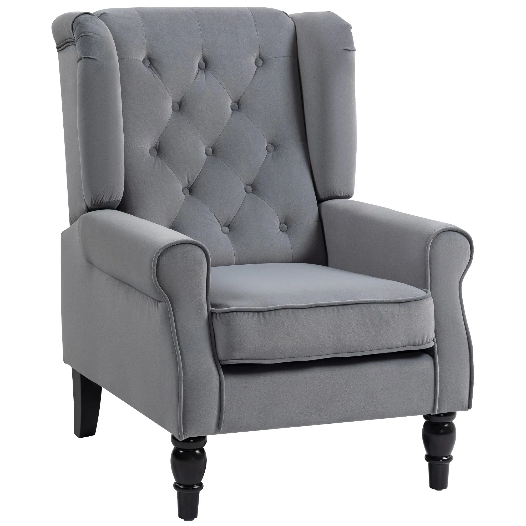 Mid Century Arm Chair for Living Room, Velvet Wingback Armchair with Wood Frame Button Tufted Design, Light Grey