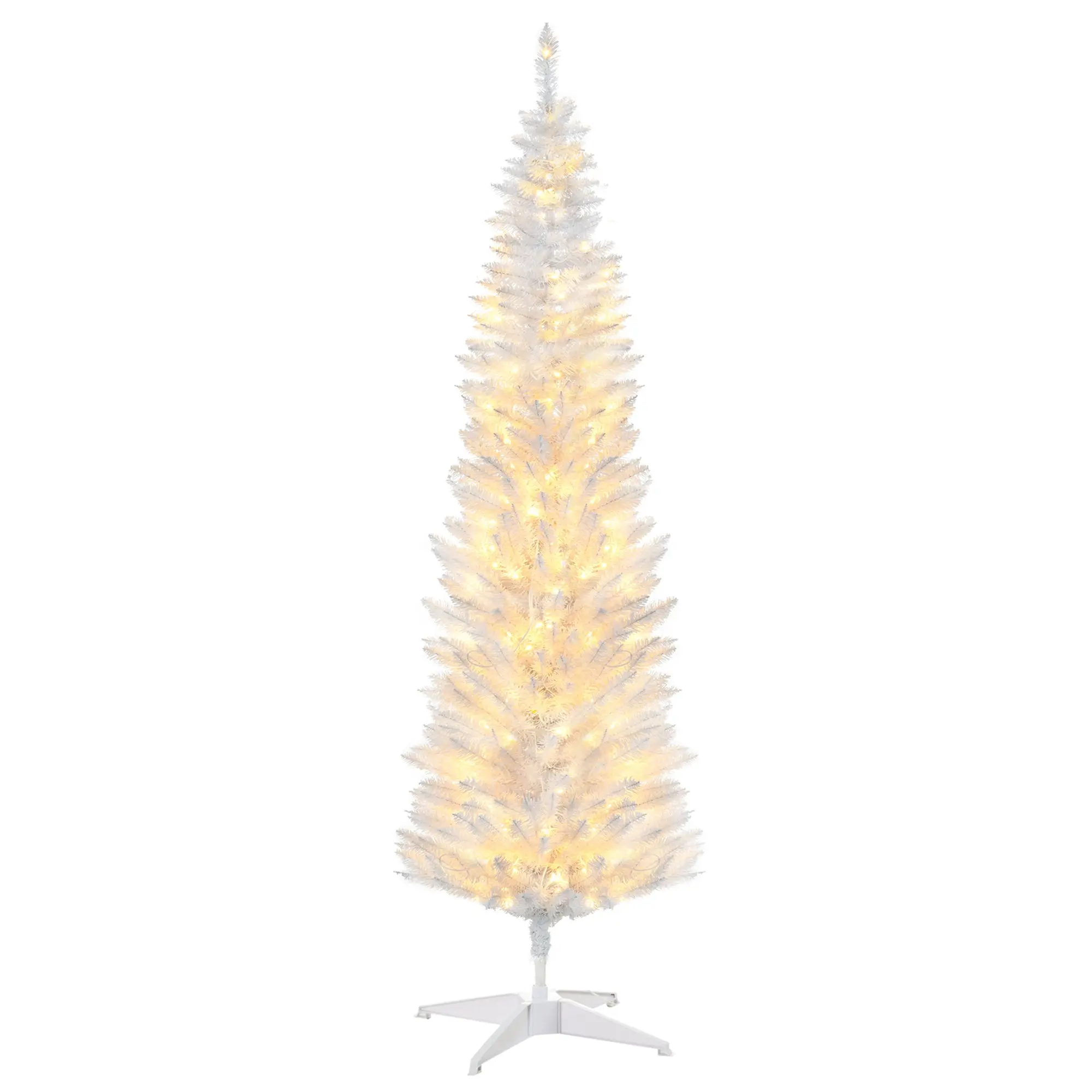 5ft Pencil Christmas Tree with Realistic Branches and Warm White LED Lights White