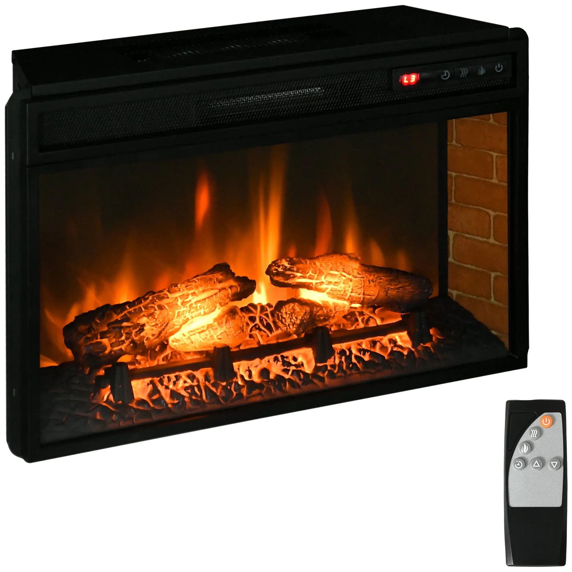 27" Electric Fireplace Insert with Realistic Log Flame & Remote Control, 1400W, Black
