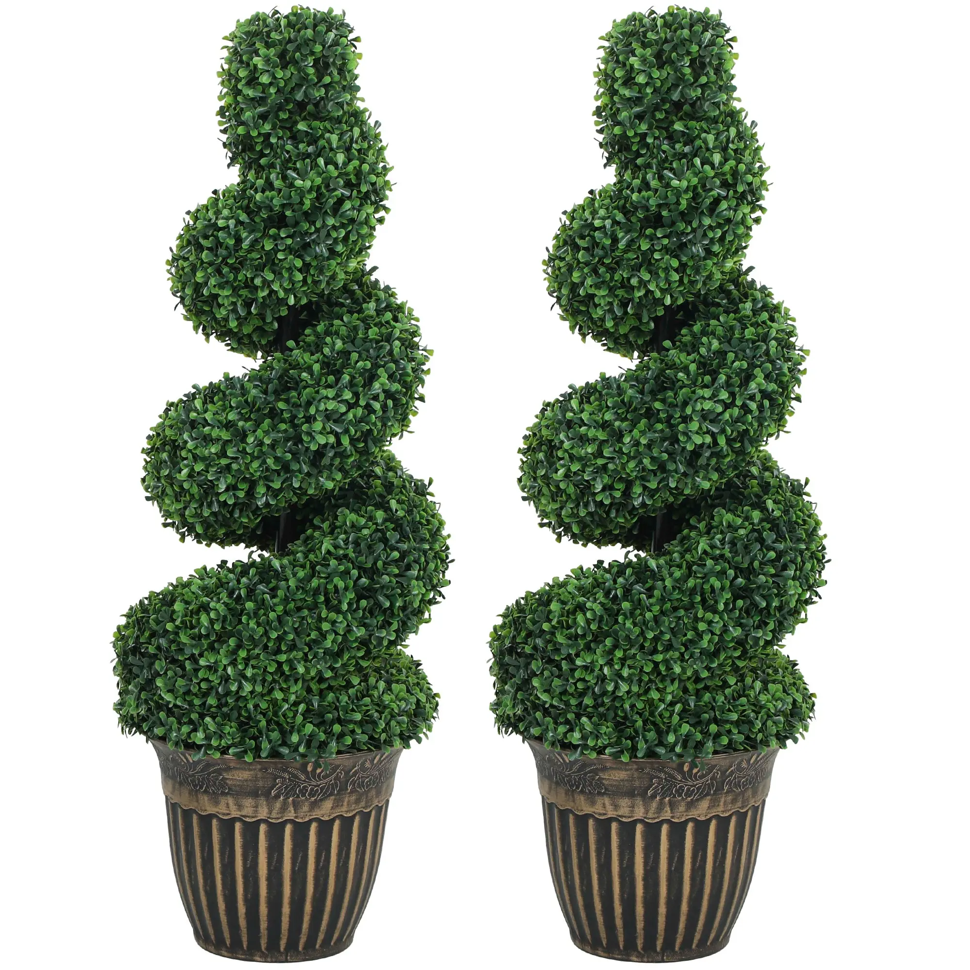 Set of 2 Decorative Artificial Plants Topiary Spiral Boxwood Trees in Pot, 90cm, Light Green