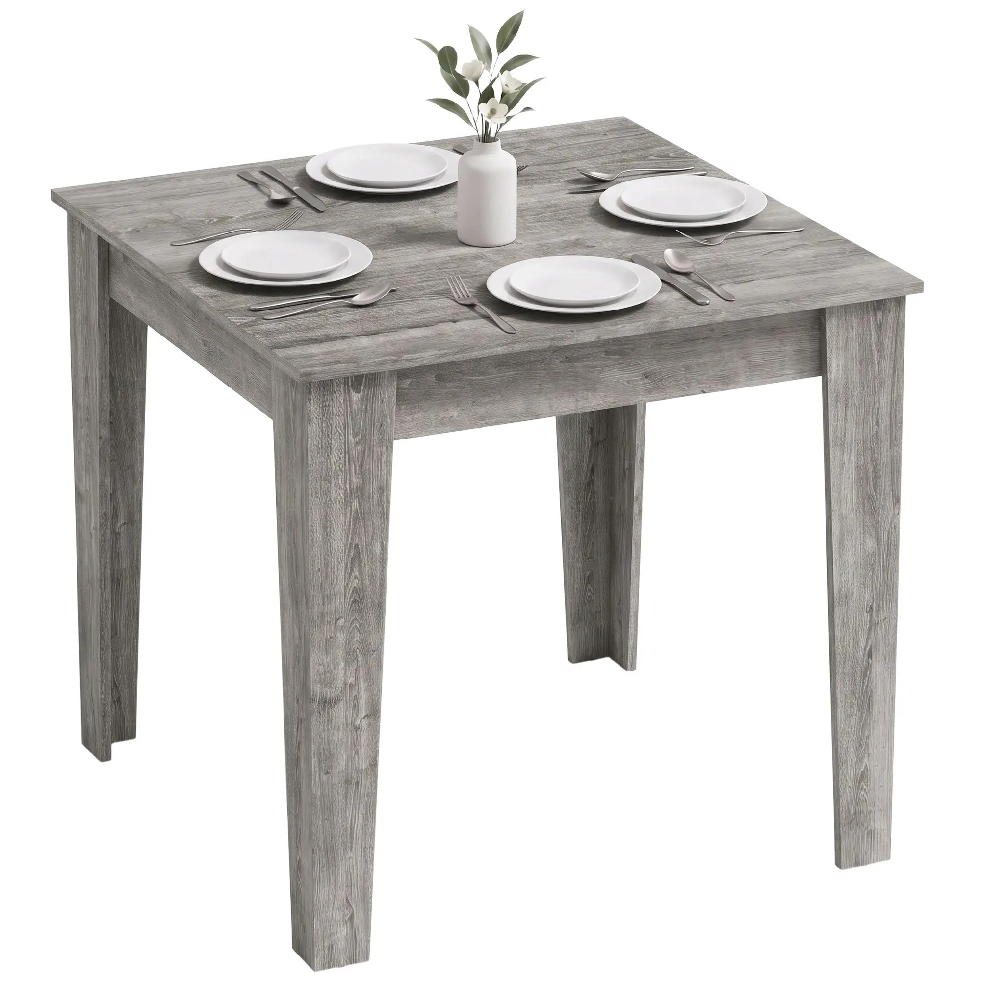 Square dining table for 4 with wood-effect top, 80L x 80W x 75H cm, grey