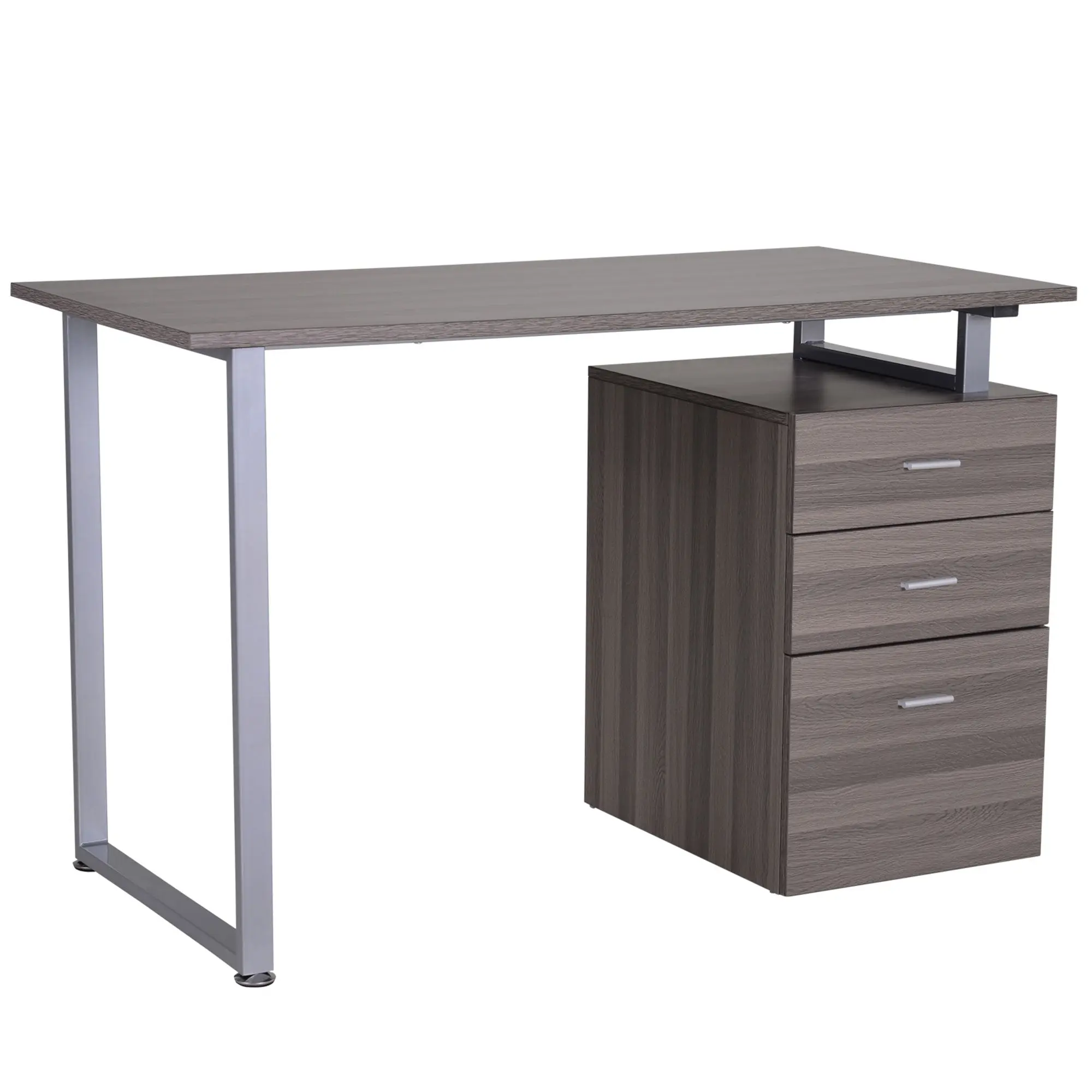 47" Writing Desk with Drawers, Home Office Table with Adjustable Foot Pads, Dark Wood Grain
