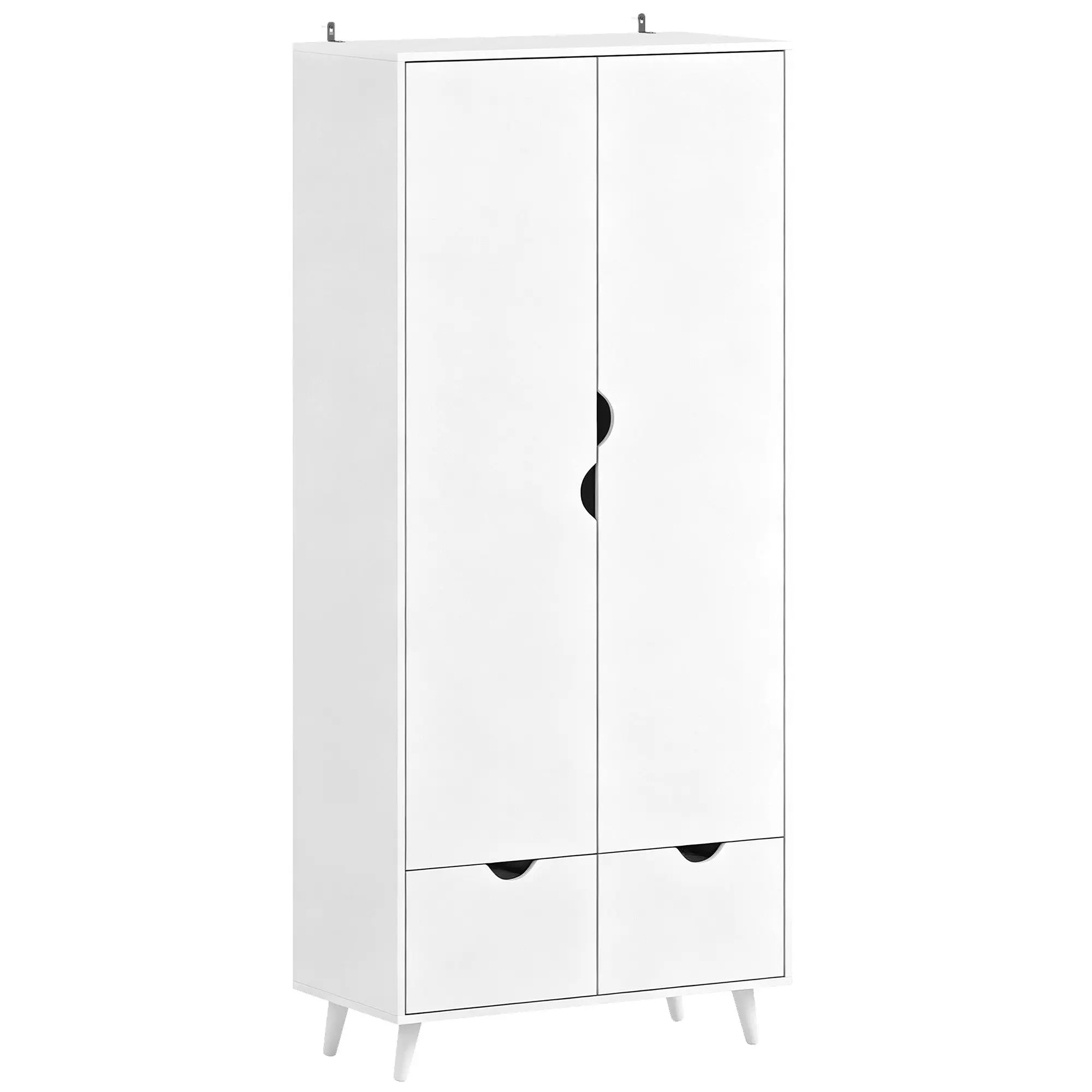 2-Door Clothes Wardrobe with Hanging Rail, Top Shelf & 2 Drawers — White
