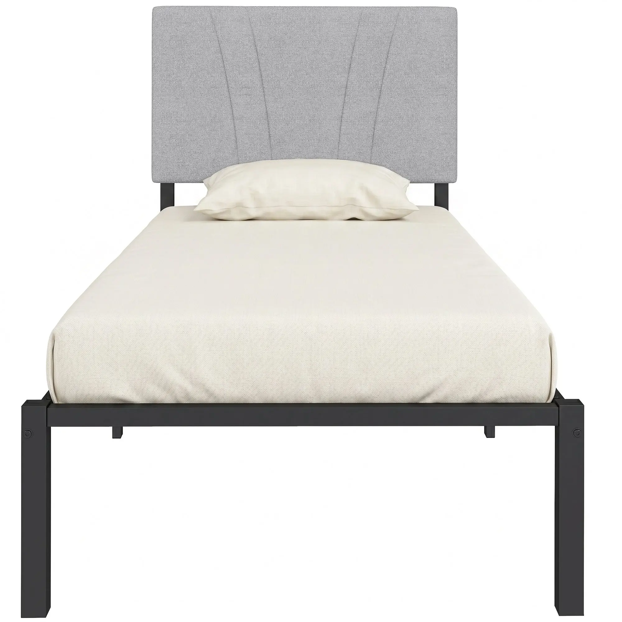 3ft Bed Frame with Upholstered Headboard, Underbed Storage, Black & Light Grey