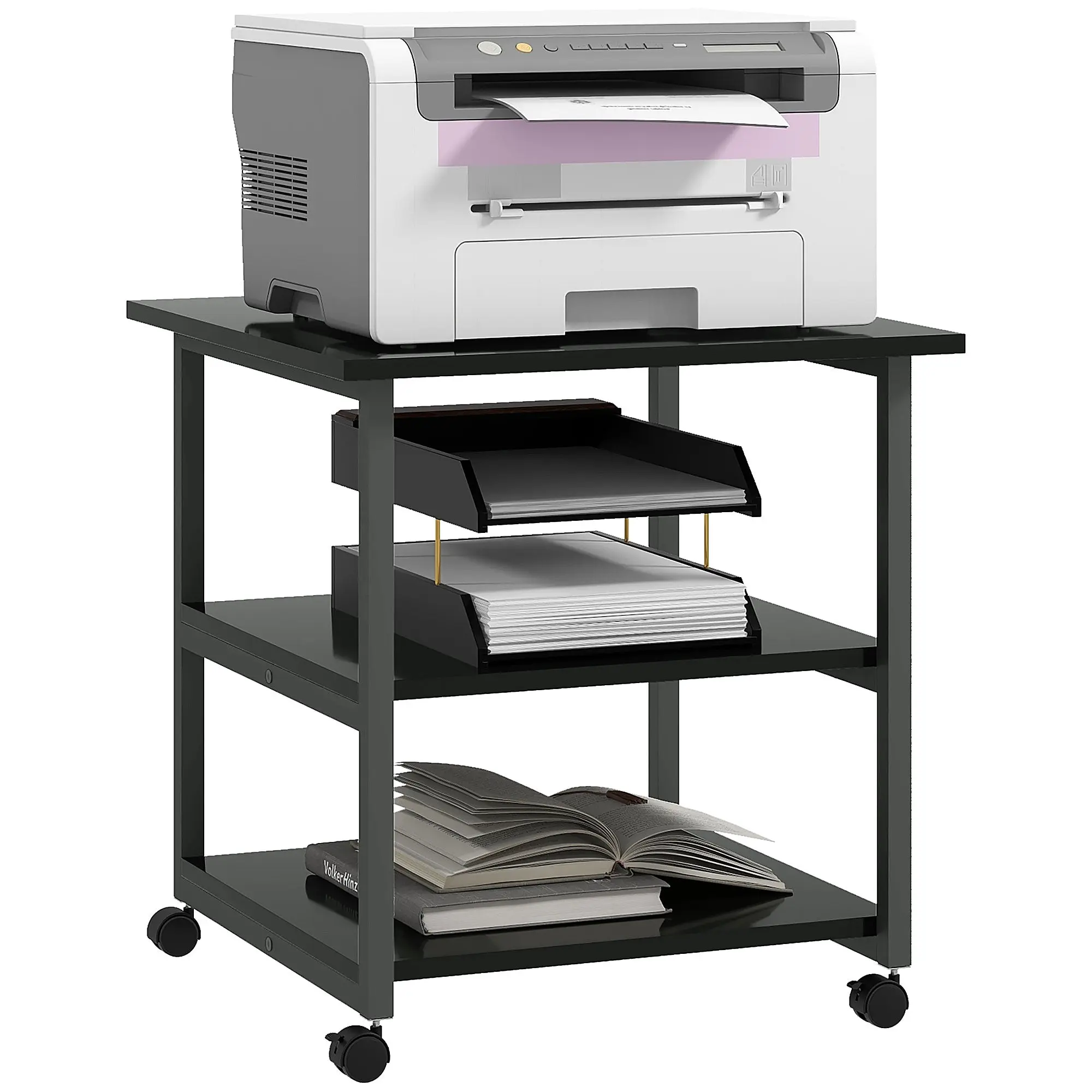 3-Tier Mobile Printer Stand with Storage Shelf for Home Office, 50 x 50 x 52.5cm, Black