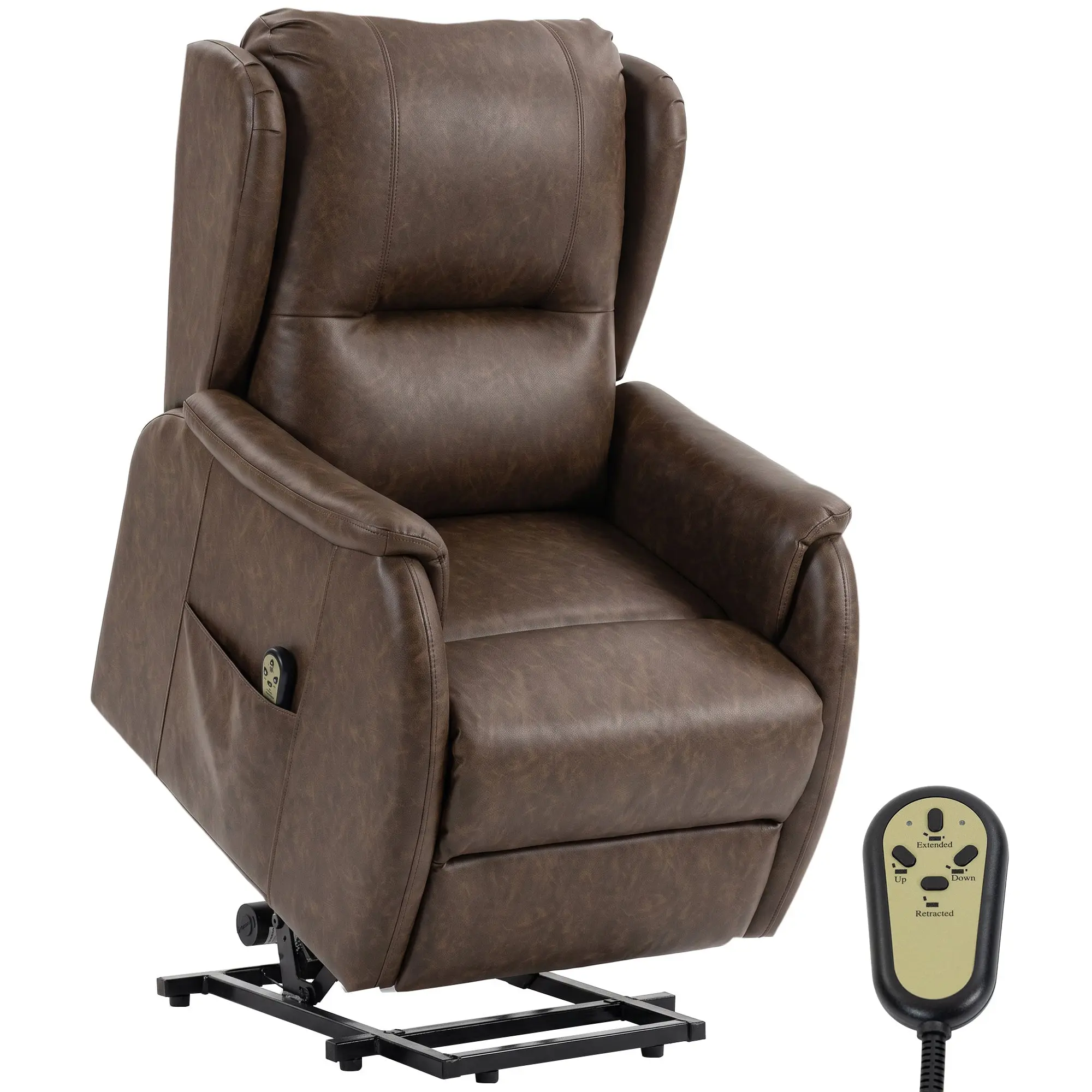 Dual Motor Power Lift Recliner Chair with Remote Control, Faux Leather Riser Reclining Armchair for Elderly, Brown