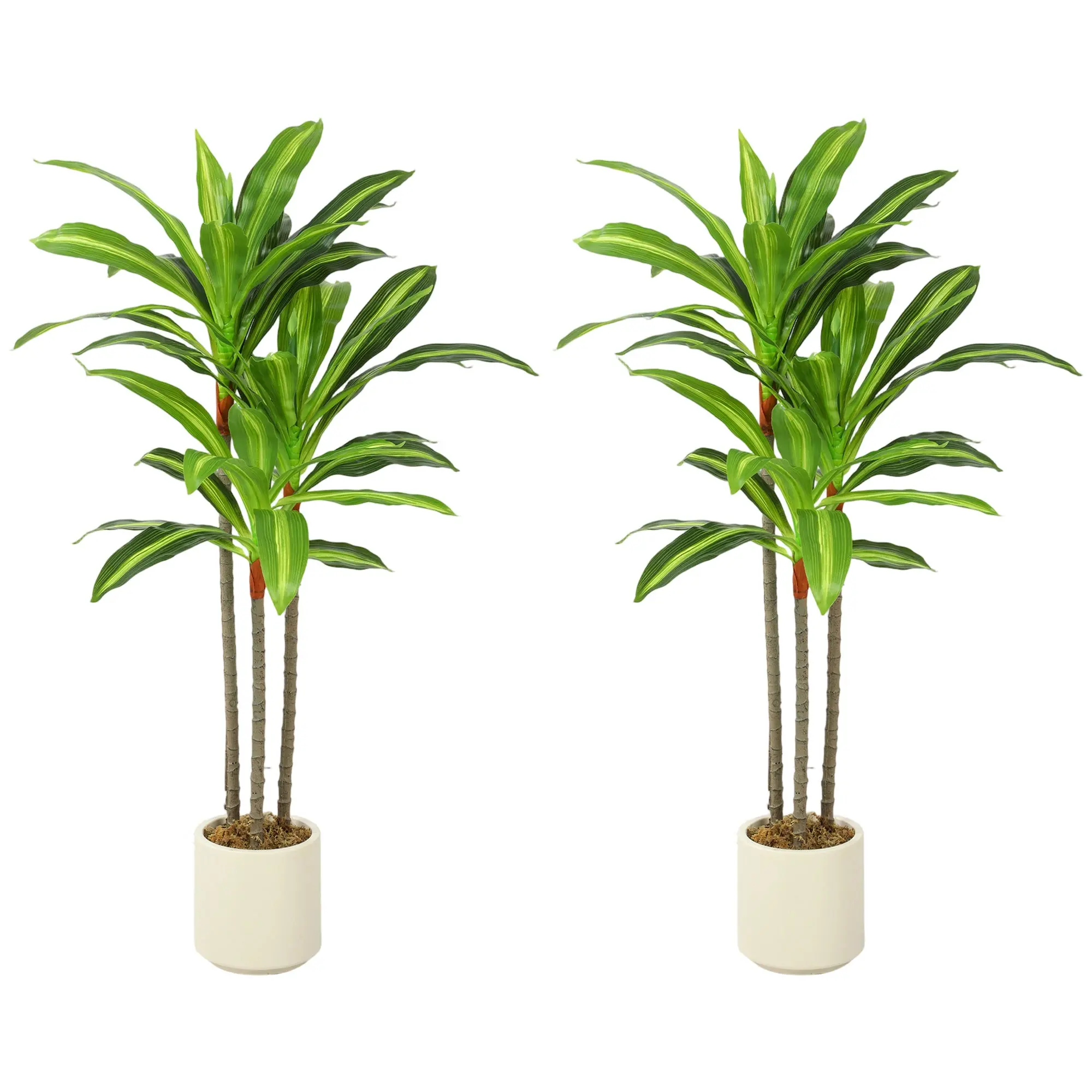 90cm Lifelike Artificial Dracaena Tree Set of 2 with Bendable Trunks & White Planters, Green