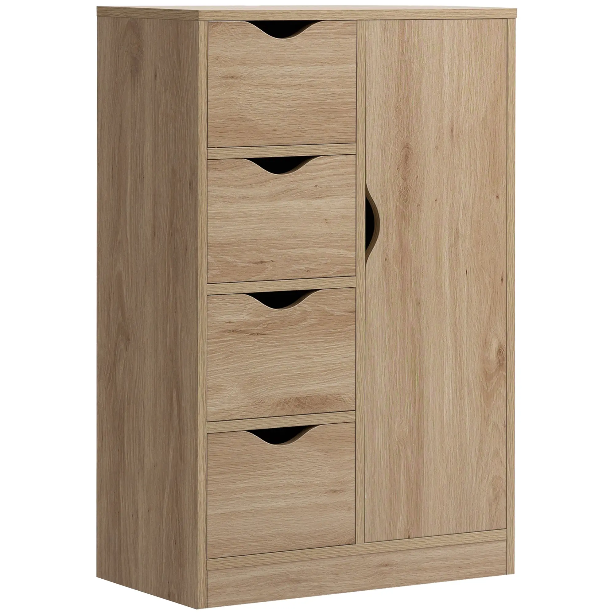 Bathroom Floor Cabinet, Freestanding Storage Unit with 4 Drawers and Door Cupboard, Natural