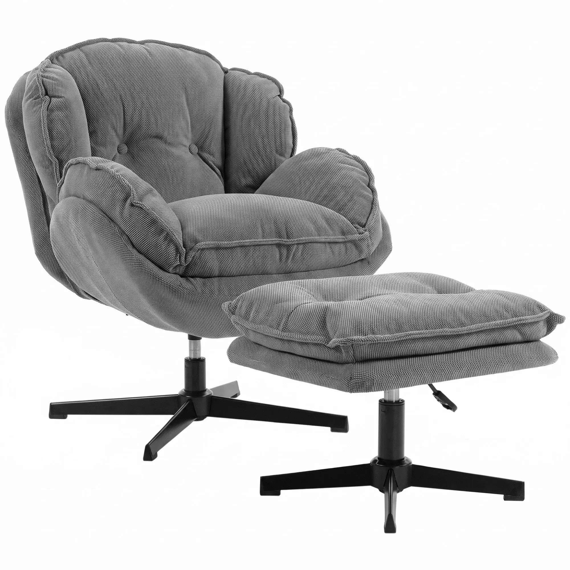 Armchair with Adjustable Footstool and 360° Swivel, Chenille Accent Chair, Grey