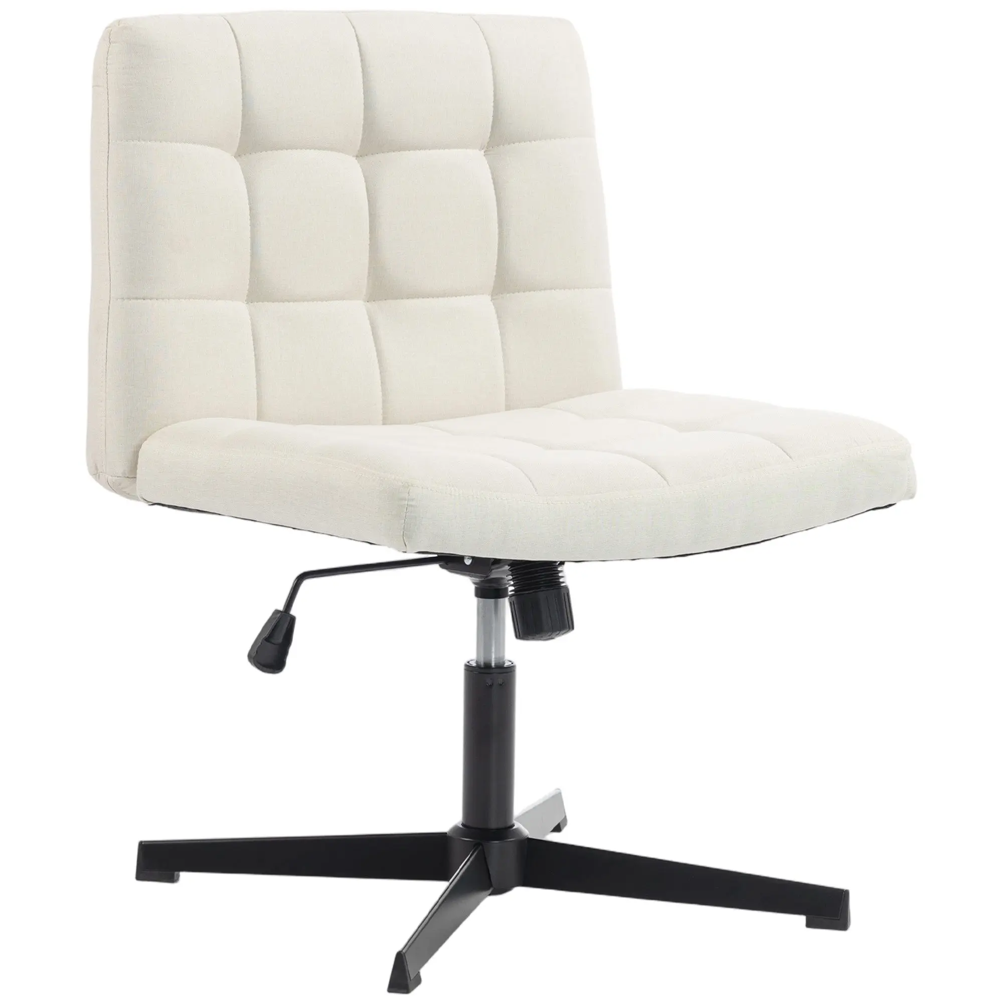 Armless Linen Desk Chair, Wide Seat, Swivel & Rocking, Height-Adjustable, Beige